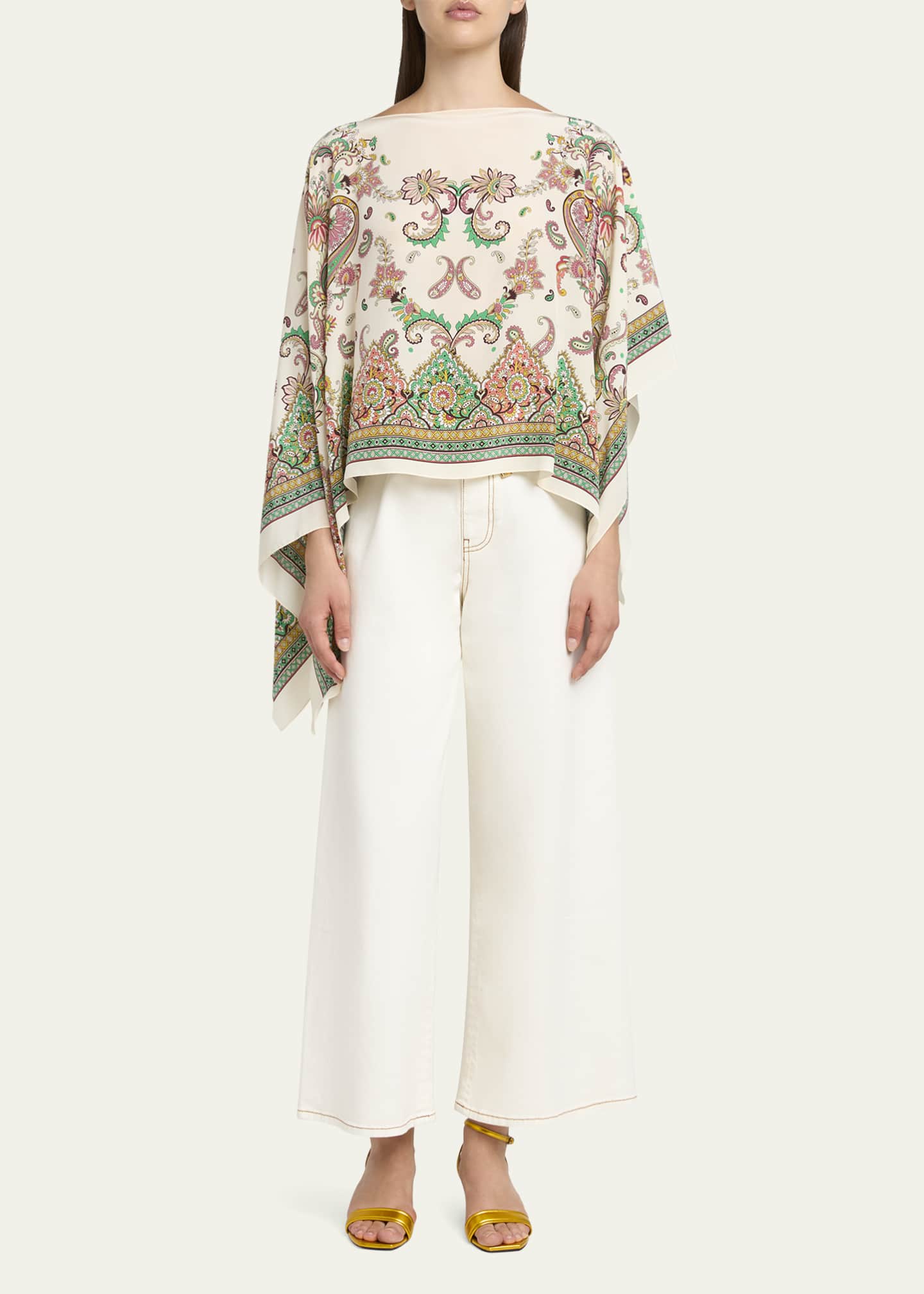 Etro Paisley-Print Silk Asymmetric Poncho Image 2 of 5