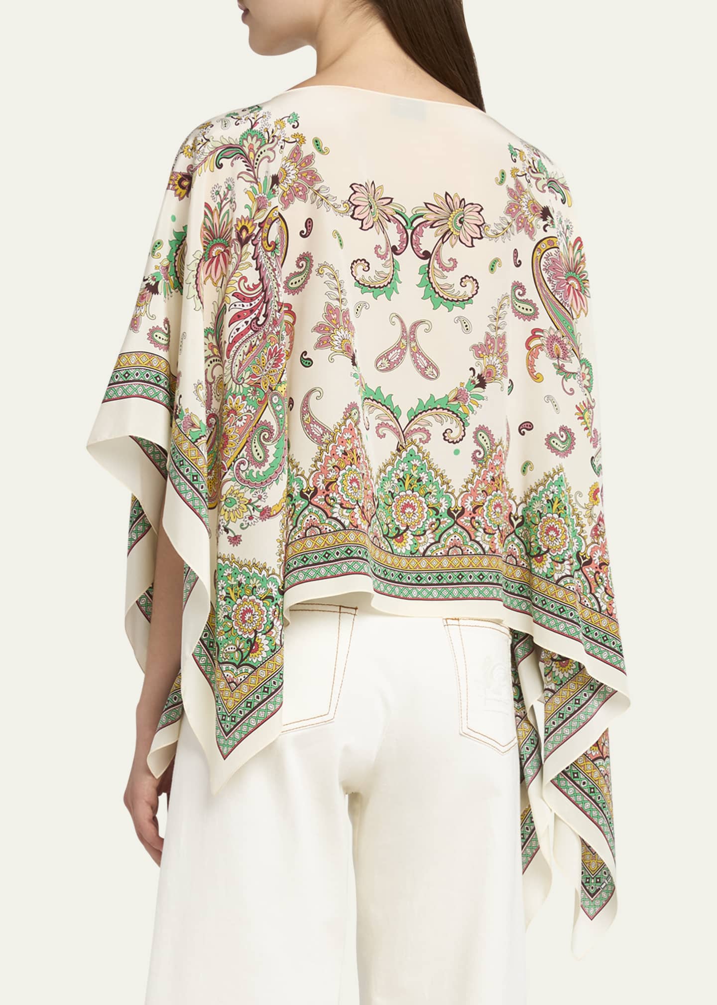 Etro Paisley-Print Silk Asymmetric Poncho Image 3 of 5