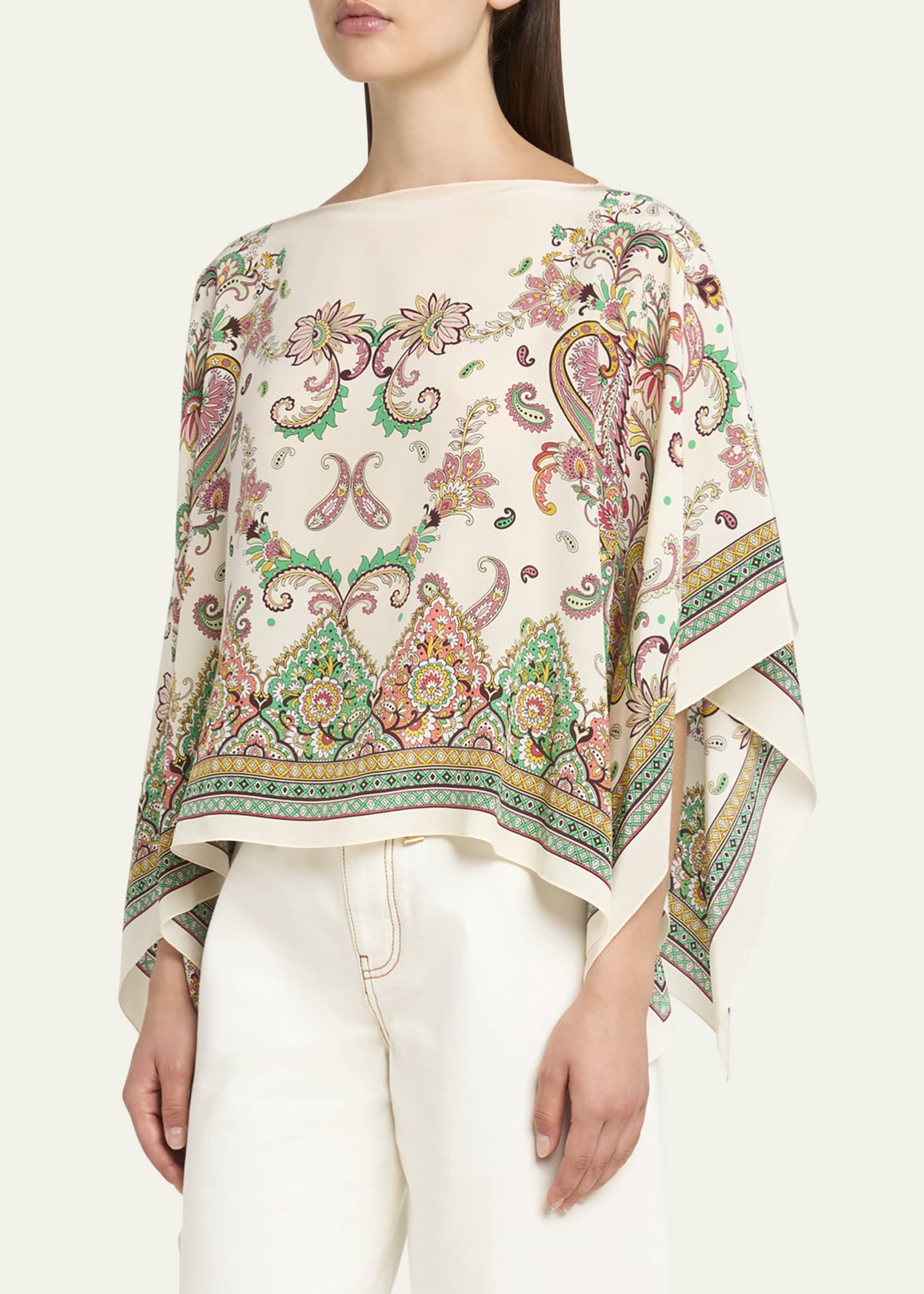 Etro Paisley-Print Silk Asymmetric Poncho Image 4 of 5