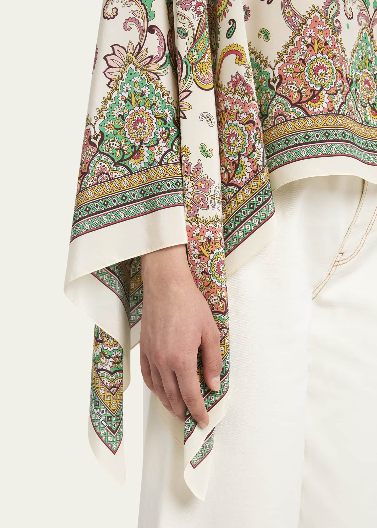 Etro Paisley-Print Silk Asymmetric Poncho Image 5 of 5