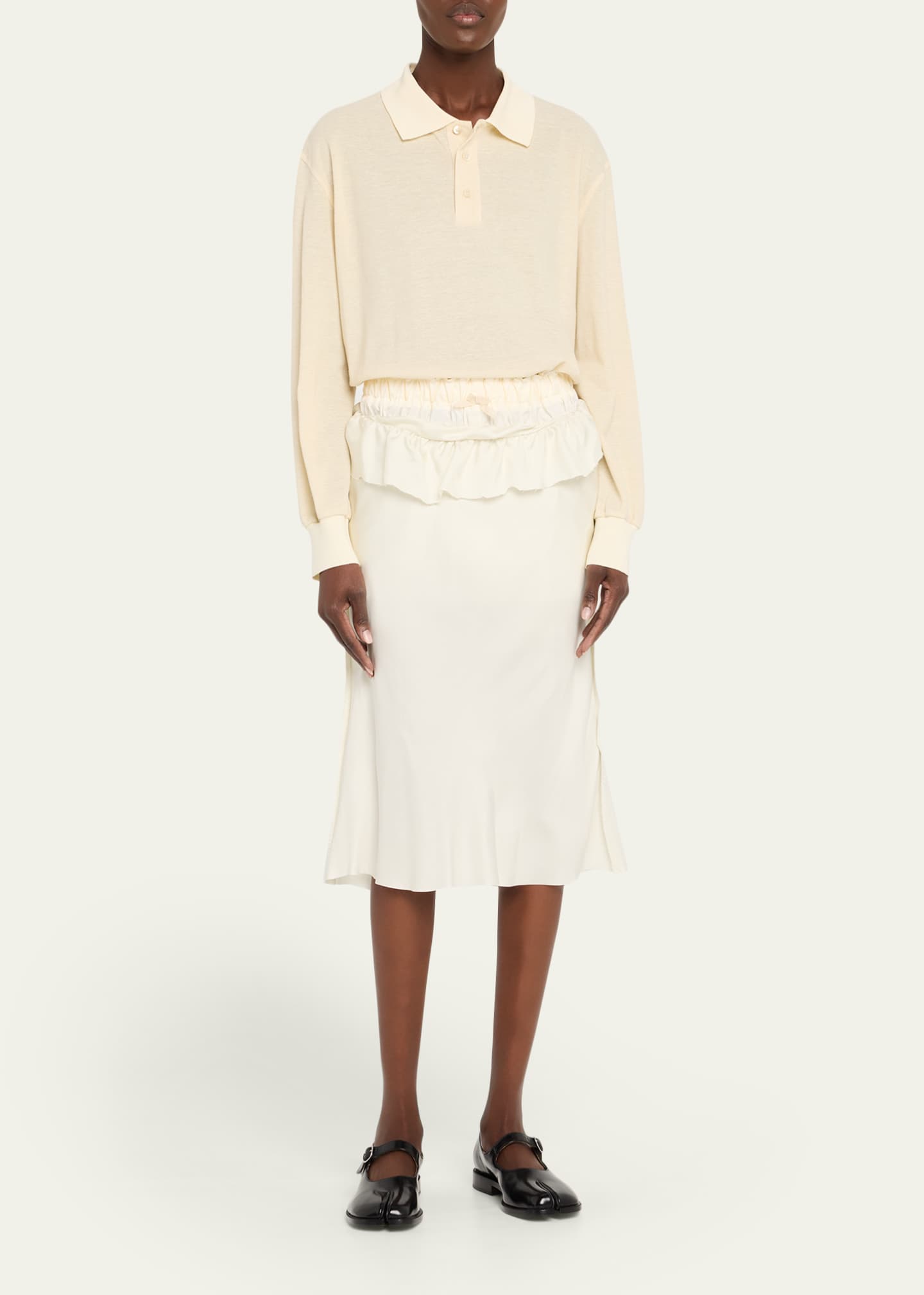 【Maison Margiela】 Polo Midi Dress Maison Margiela Mixed-Media Silk Midi Polo Dress - Bergdorf