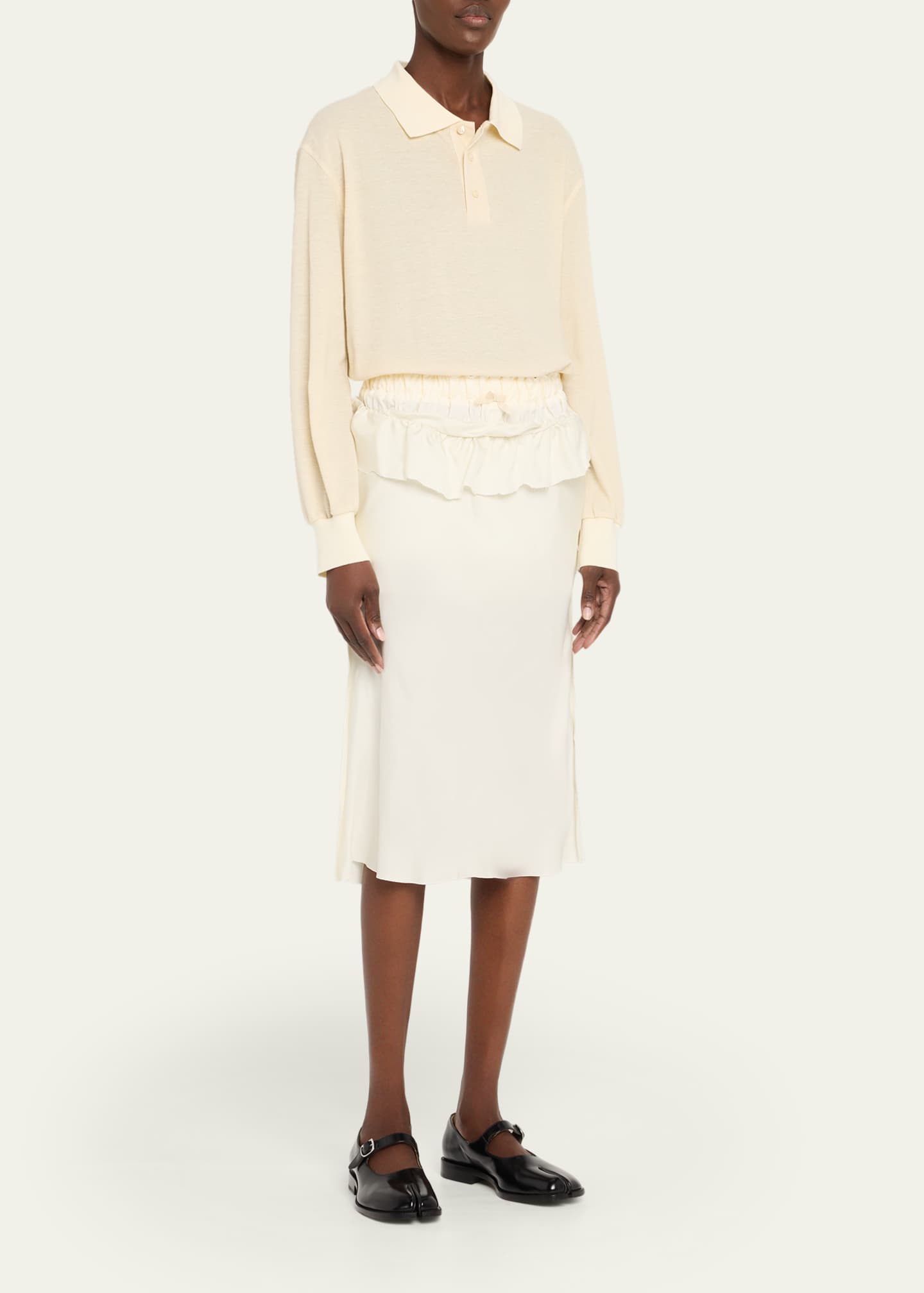 【送料関税込み】【Maison Margiela】 Polo Midi Dress Maison Margiela Mixed-Media Silk Midi Polo Dress - Bergdorf