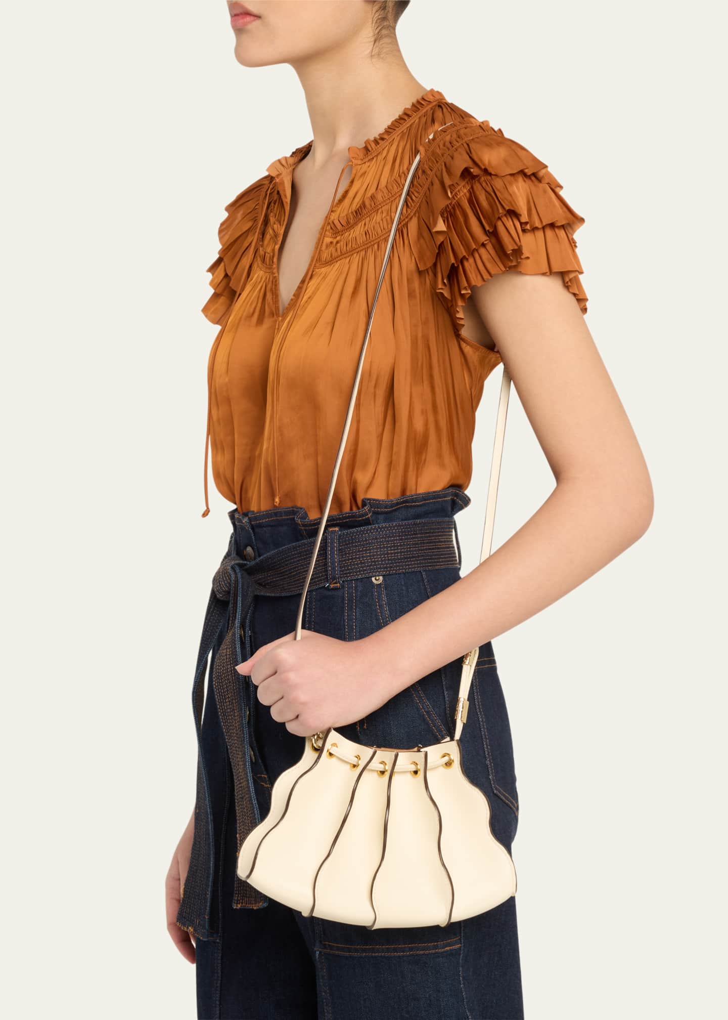 Ulla Johnson Adria Pleated Wave Leather Wristlet Image 2 of 6