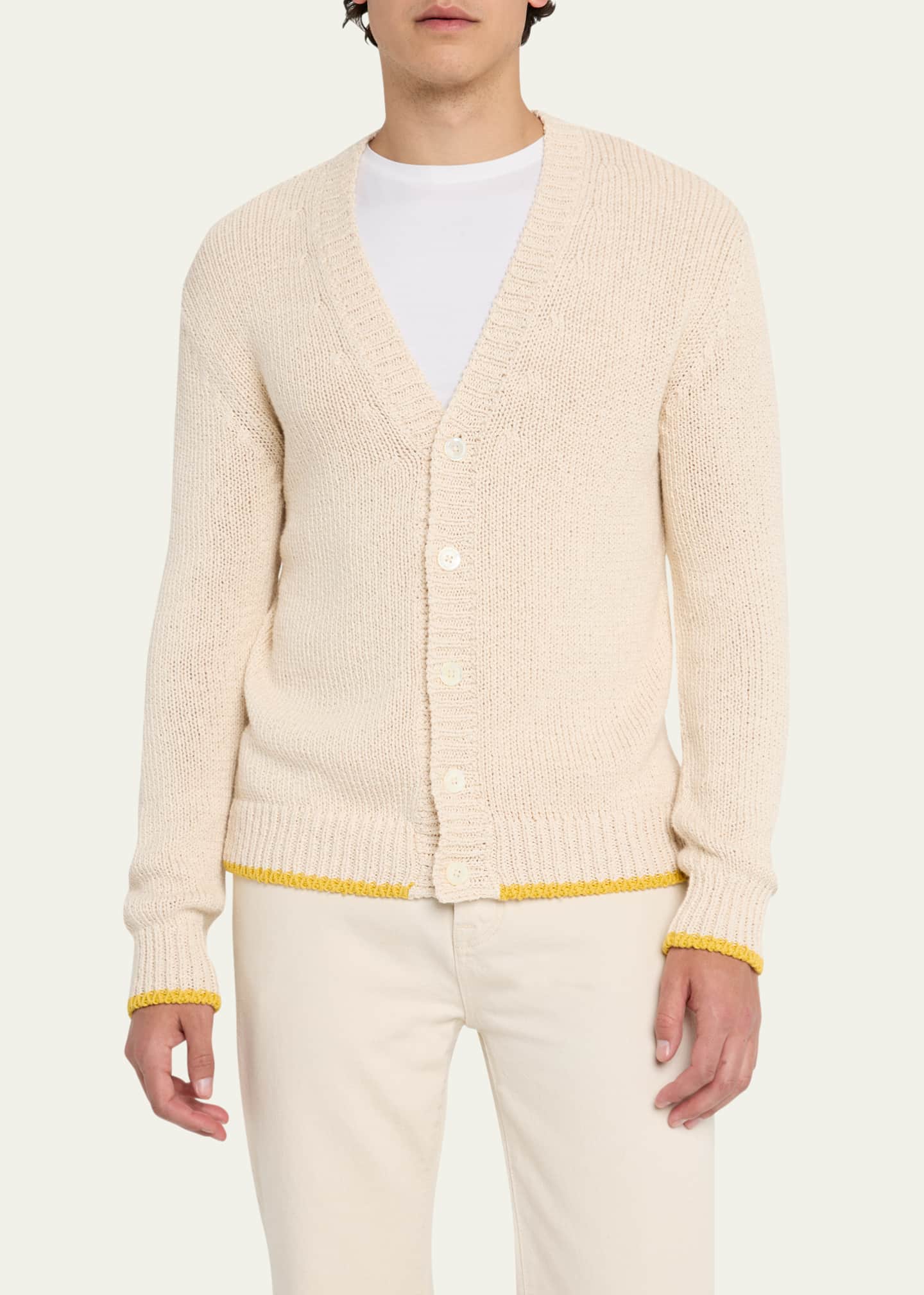 Bergdorf Goodman Men's Cotton Contrast-Trim Cardigan Image 4 of 5