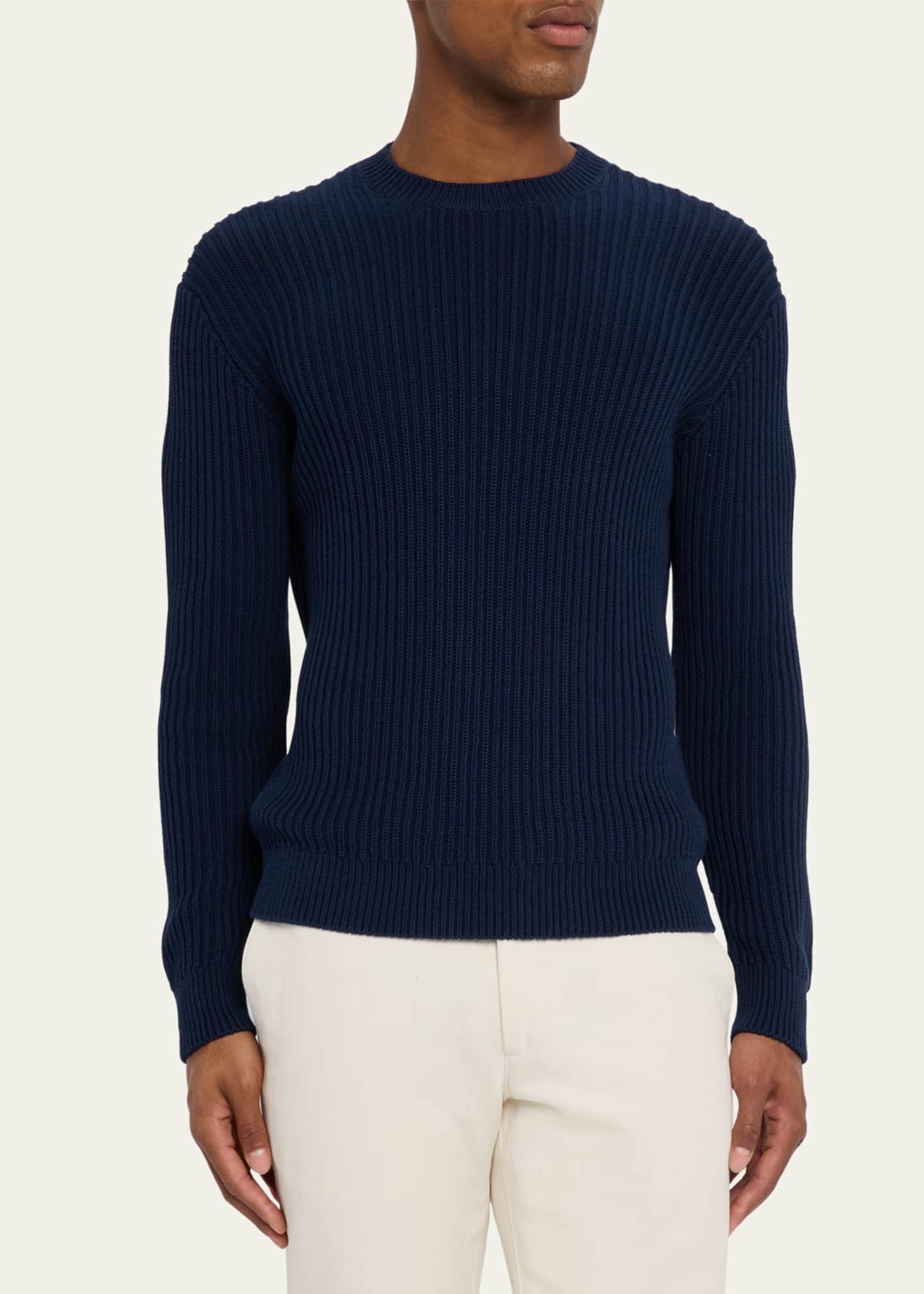Bergdorf Goodman Men's Wide Rib Cotton Crewneck Sweater Image 4 of 5