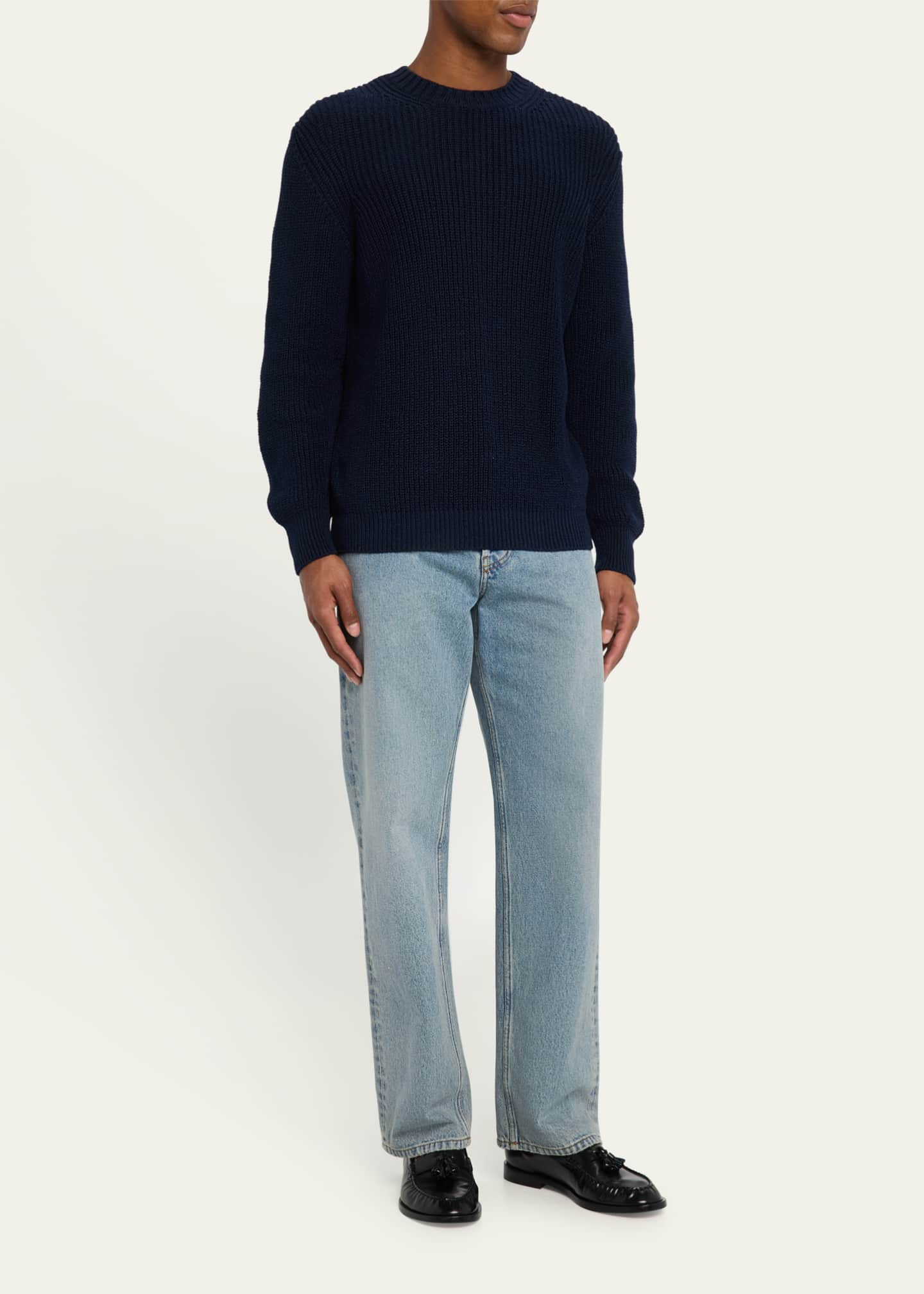 Bergdorf Goodman Men's Summer Cotton Rib Crewneck Sweater Image 2 of 5