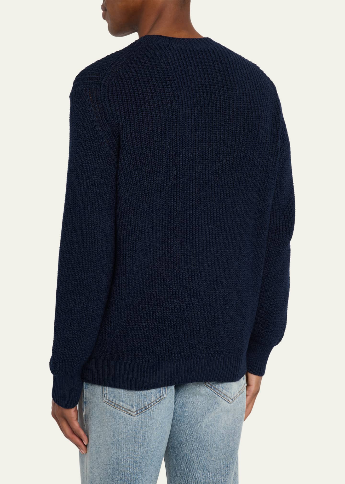 Bergdorf Goodman Men's Summer Cotton Rib Crewneck Sweater Image 3 of 5