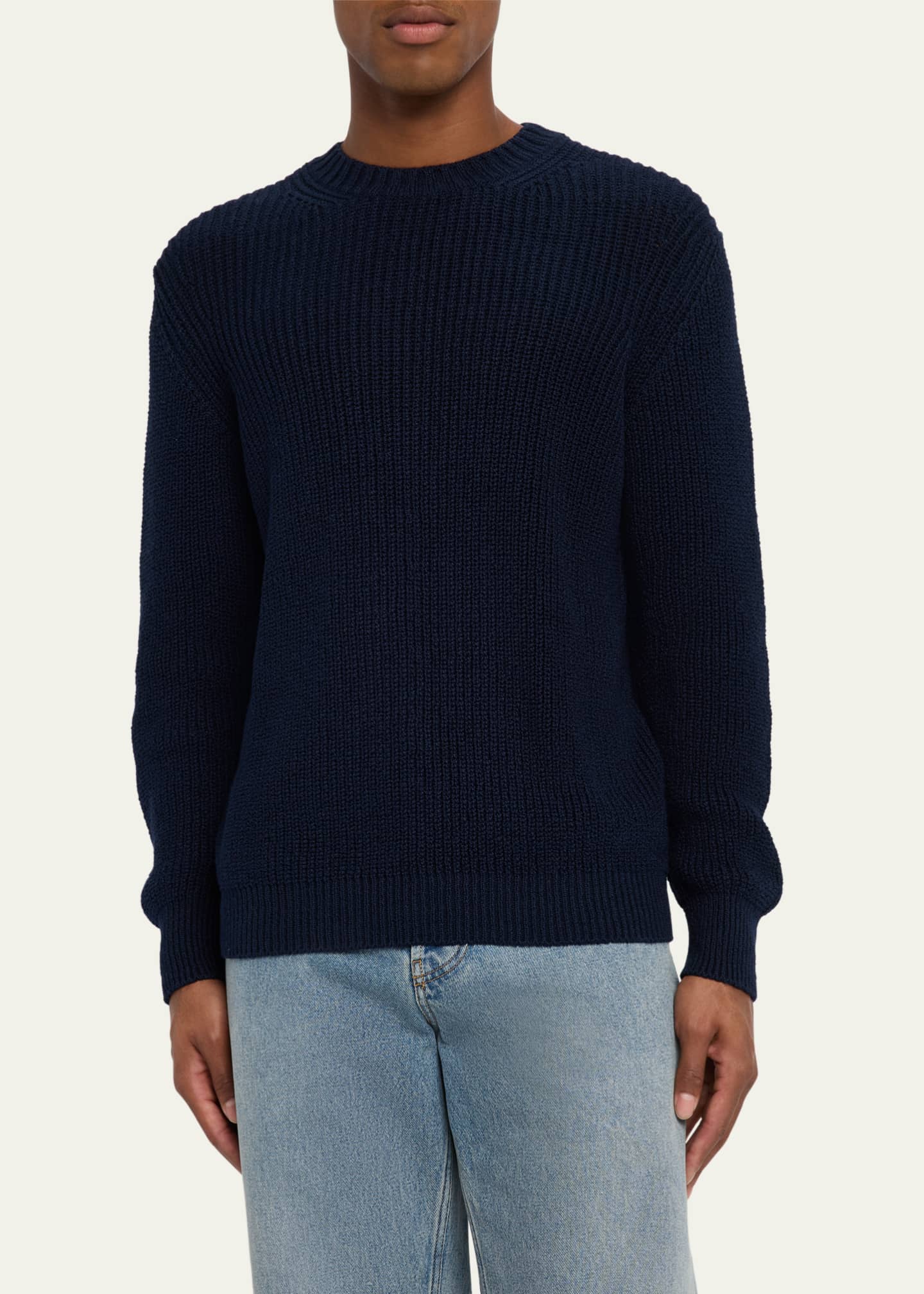 Bergdorf Goodman Men's Summer Cotton Rib Crewneck Sweater Image 4 of 5