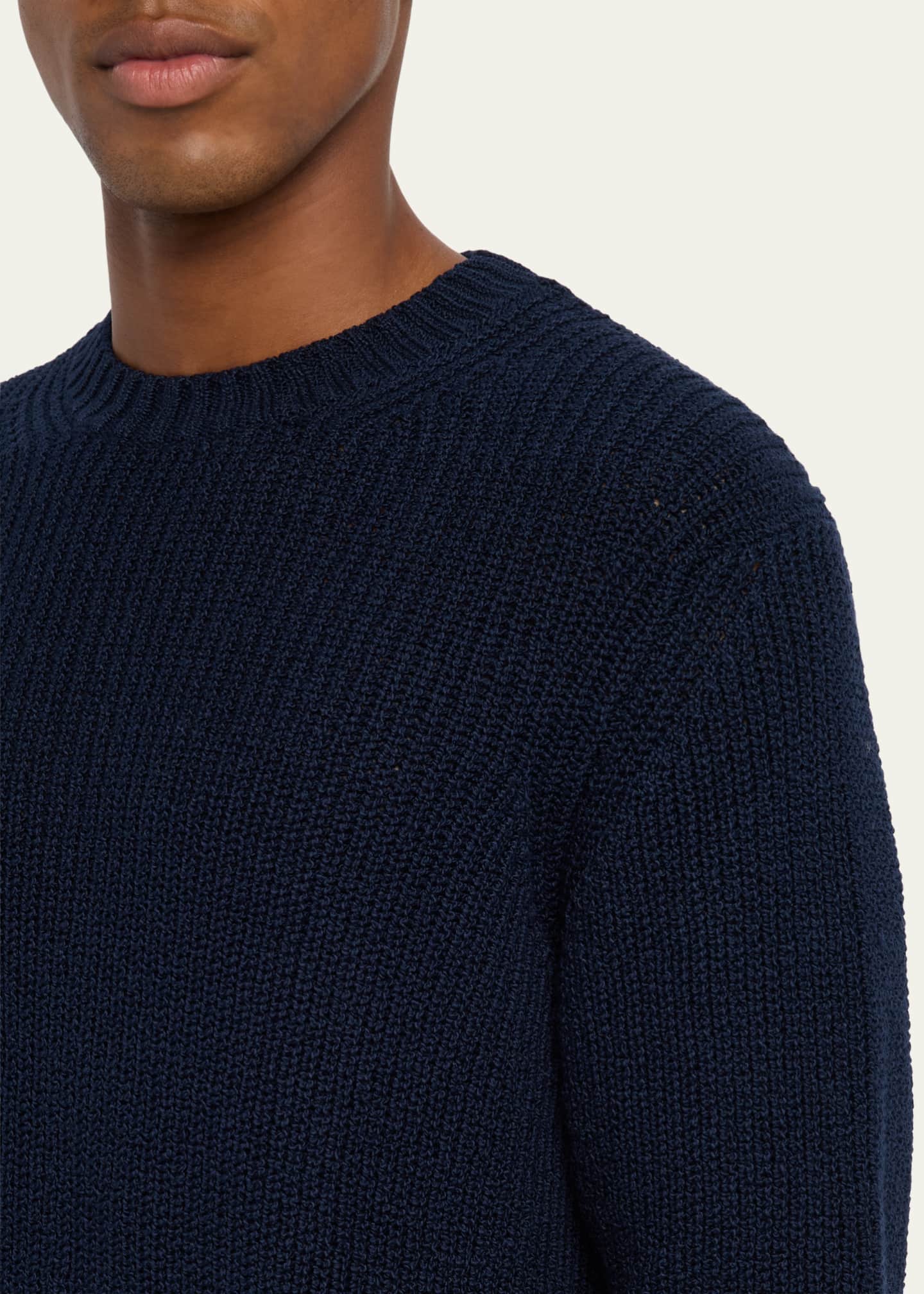 Bergdorf Goodman Men's Summer Cotton Rib Crewneck Sweater Image 5 of 5