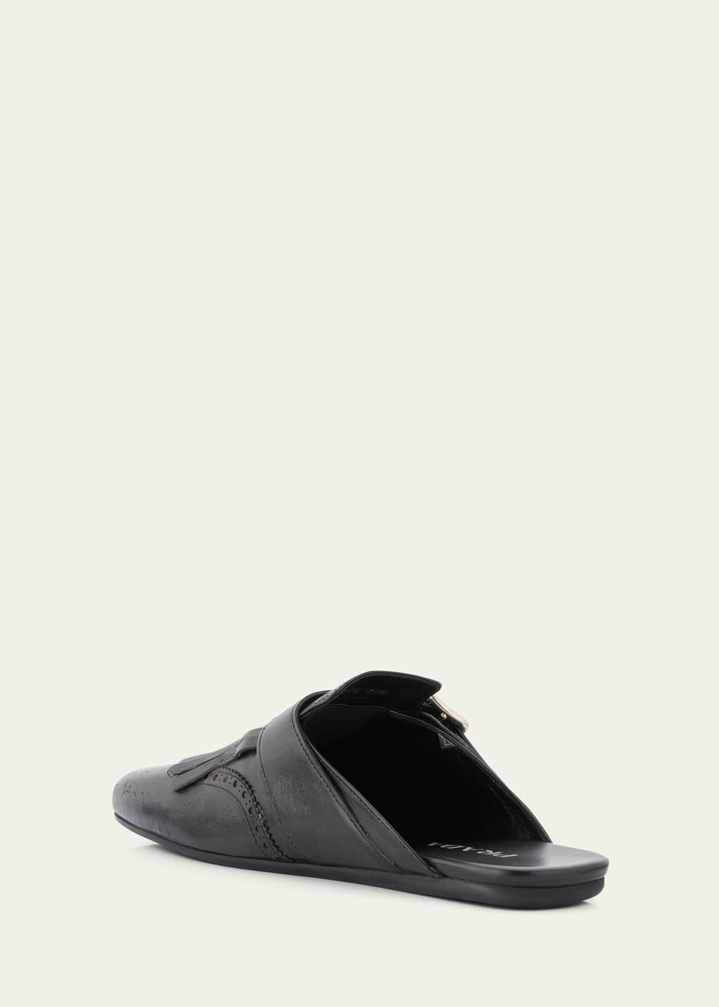 Prada Vitello Leather Fringe Shuffle Mule Loafers Image 4 of 6
