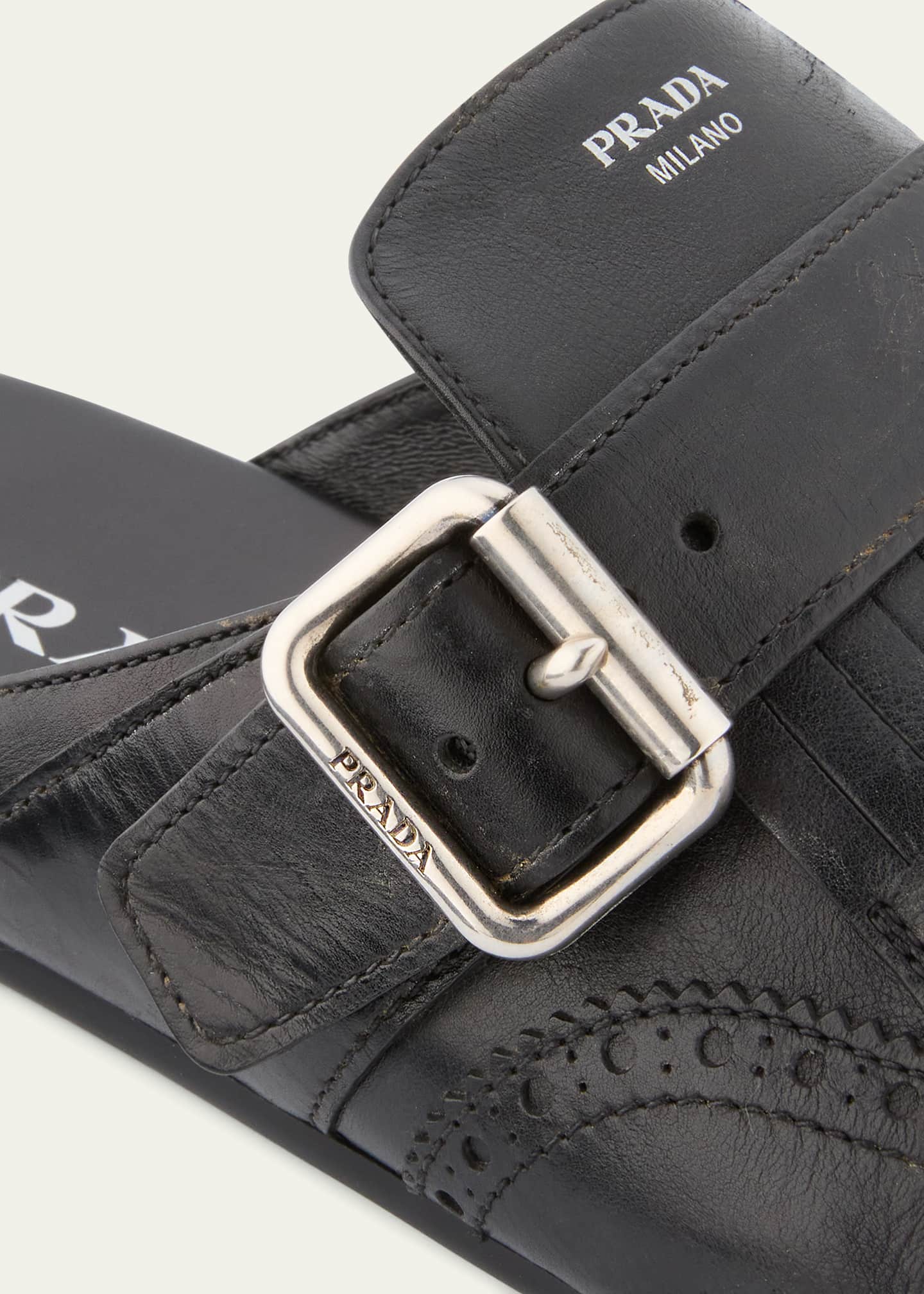 Prada Vitello Leather Fringe Shuffle Mule Loafers Image 5 of 6