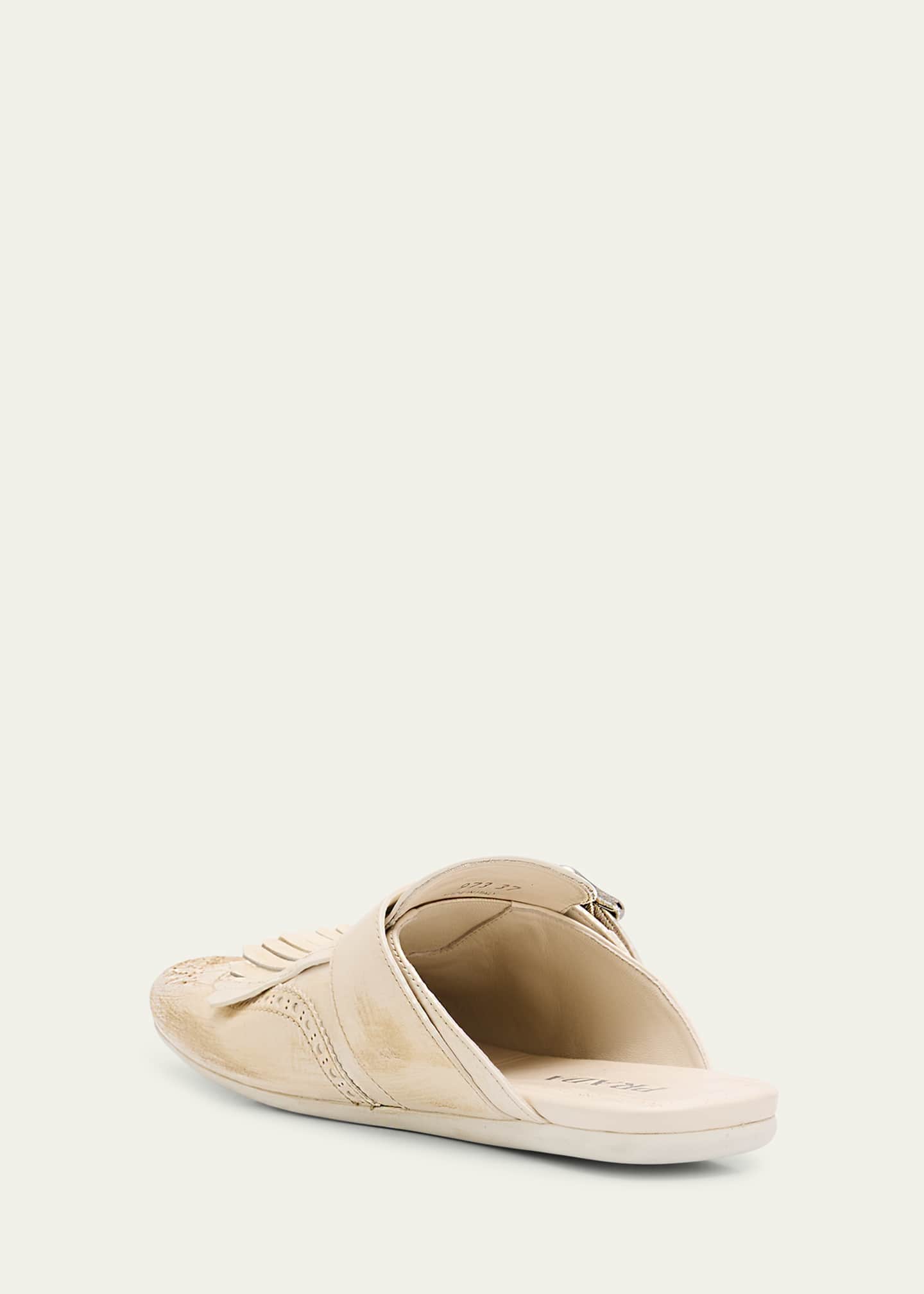 Prada Vitello Leather Fringe Shuffle Mule Loafers Image 4 of 6