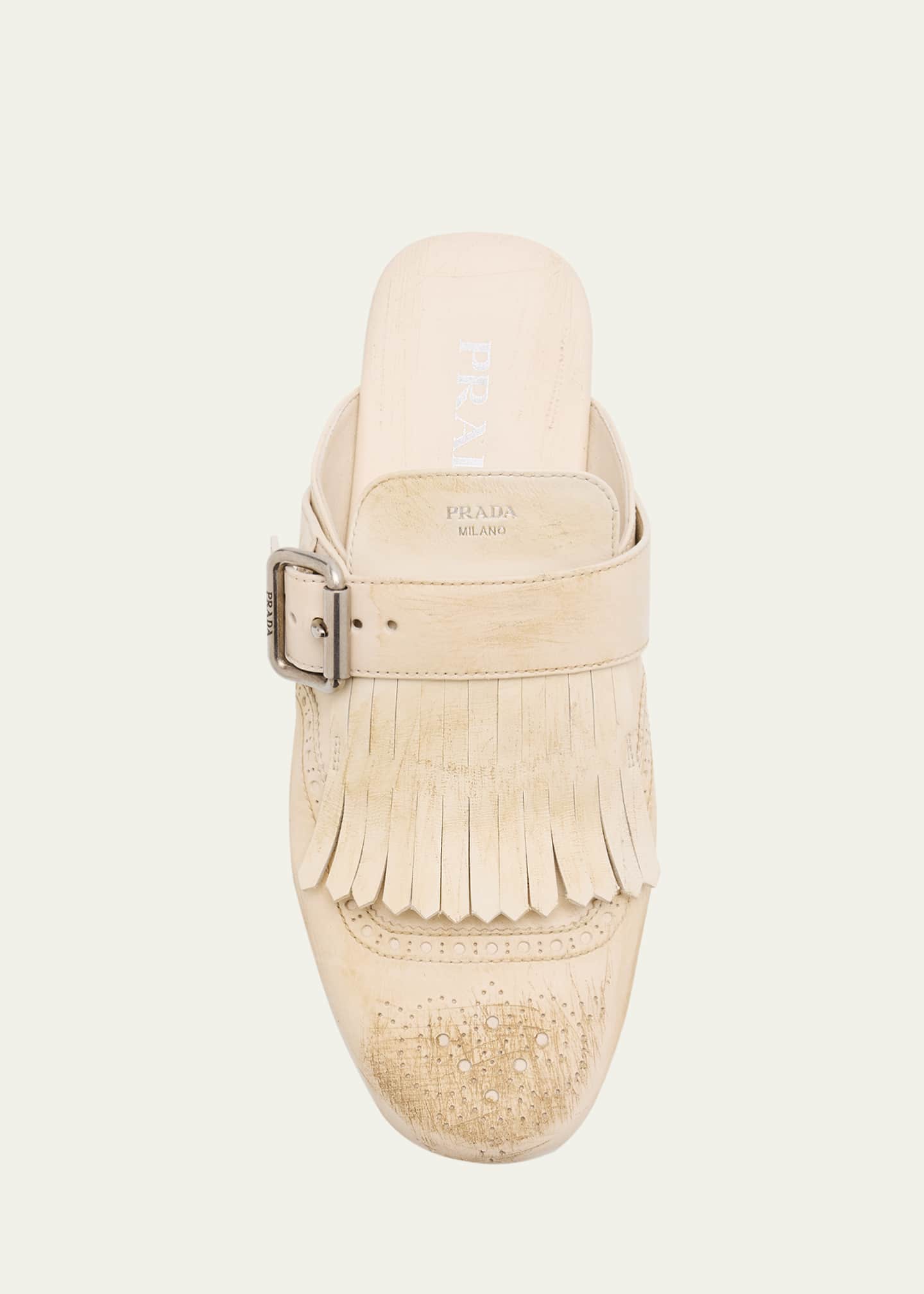 Prada Vitello Leather Fringe Shuffle Mule Loafers Image 6 of 6