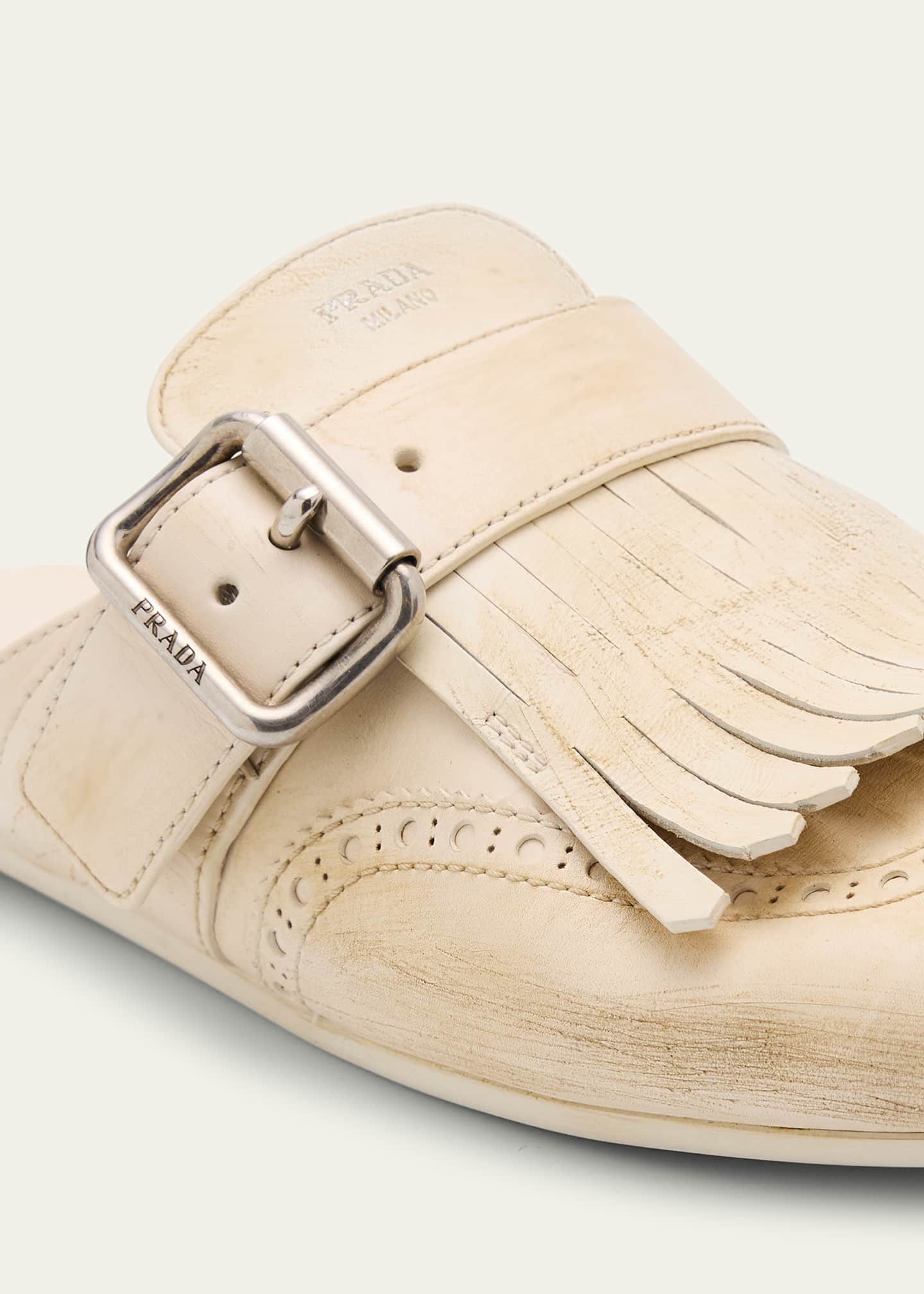 Prada Vitello Leather Fringe Shuffle Mule Loafers Image 5 of 6