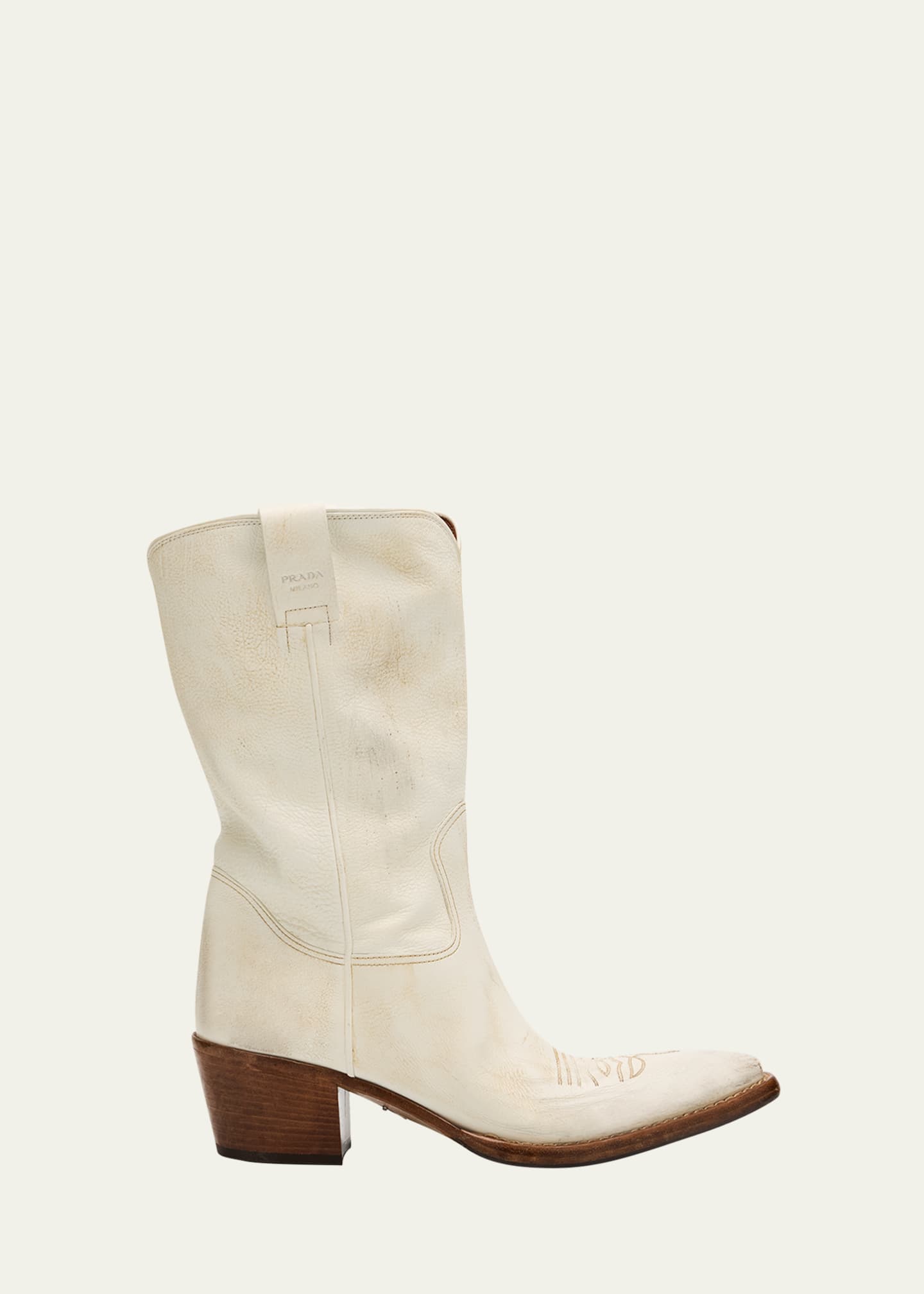 Prada Distressed Calfskin Short Cowboy Boots Image 1 of 6
