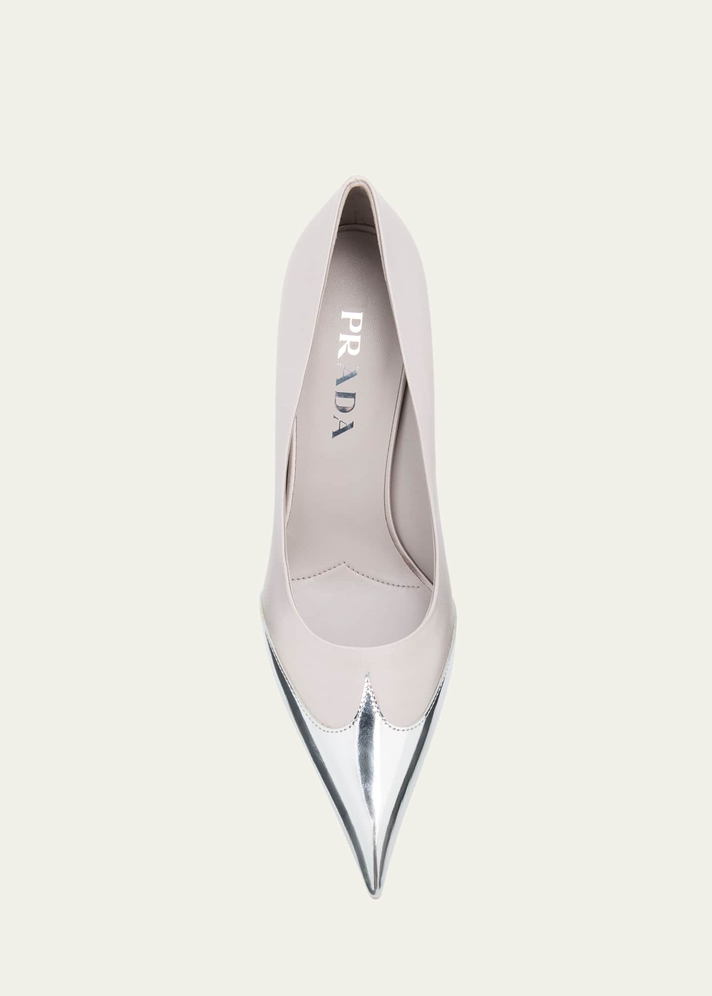 Prada Satin Metallic Leather Cap Toe Pumps Image 6 of 6