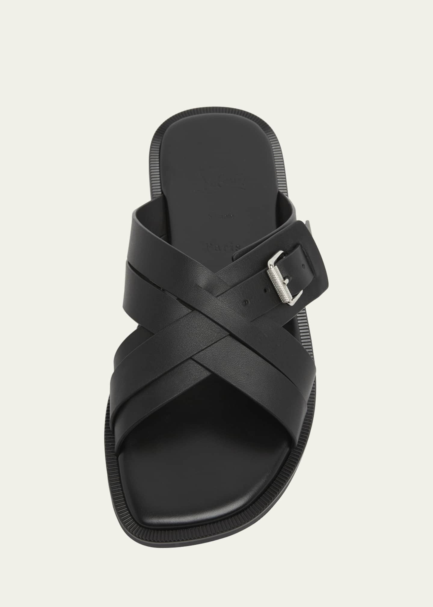Christian Louboutin Men's Emircross Crisscross Leather Slide Sandals Image 4 of 4
