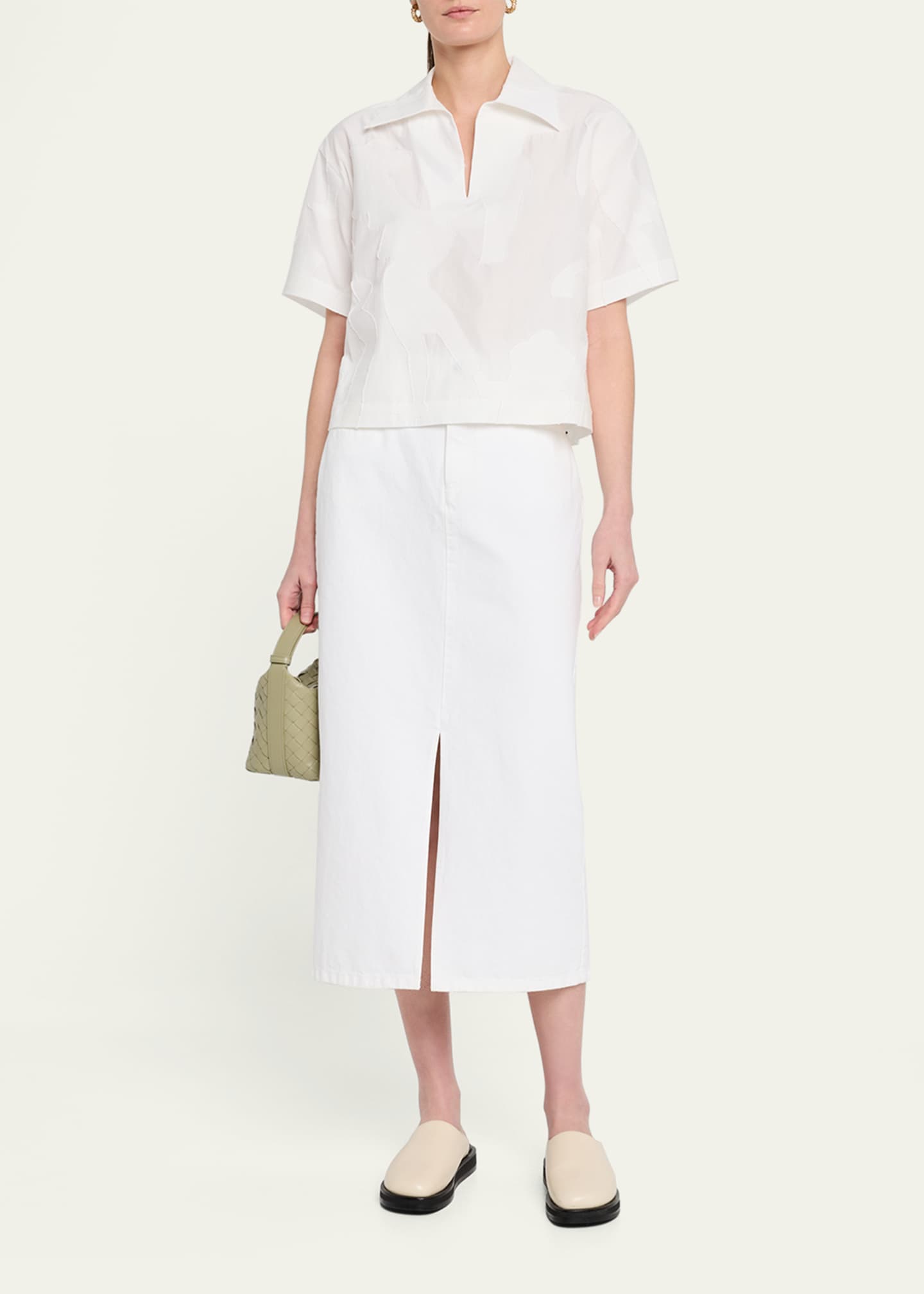 Lafayette 148 New York Front-Slit Cotton Midi Skirt Image 2 of 5