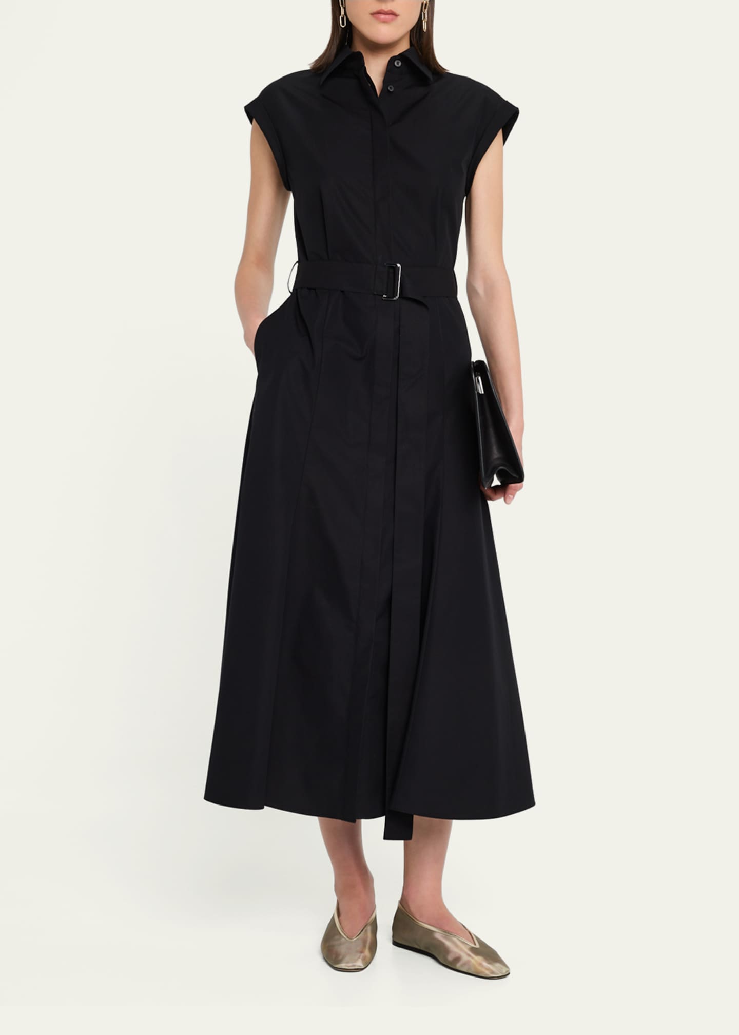 Lafayette 148 New York Belted Cap-Sleeve Cotton Midi Shirtdress Image 2 of 5