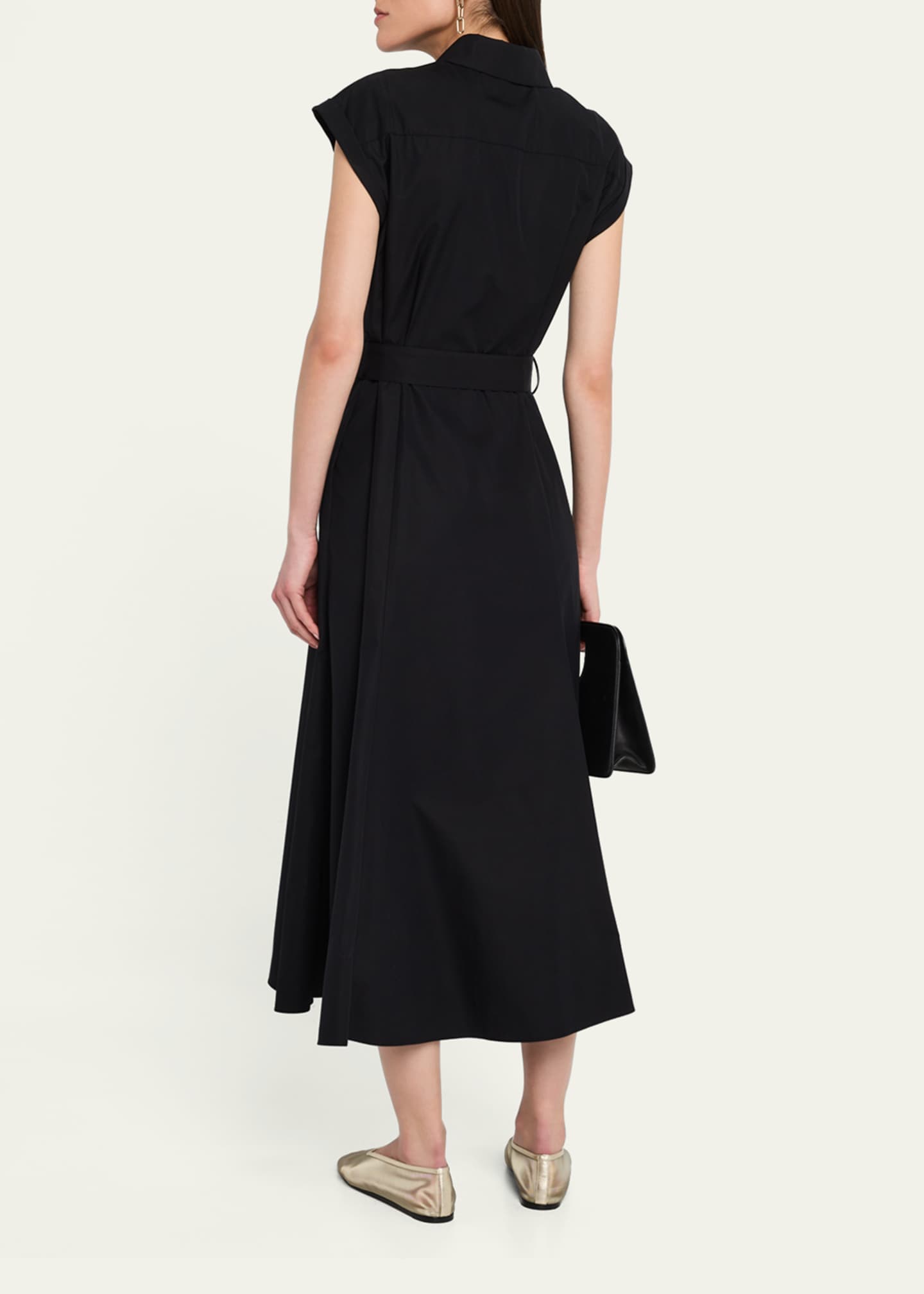 Lafayette 148 New York Belted Cap-Sleeve Cotton Midi Shirtdress Image 3 of 5
