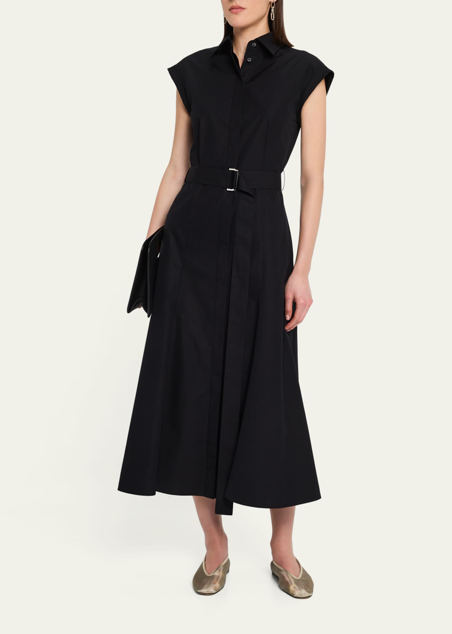 Lafayette 148 New York Belted Cap-Sleeve Cotton Midi Shirtdress Image 4 of 5