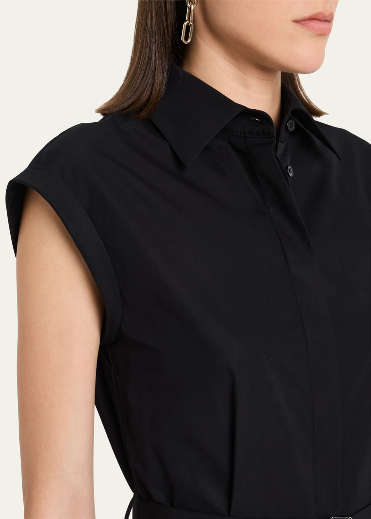 Lafayette 148 New York Belted Cap-Sleeve Cotton Midi Shirtdress Image 5 of 5