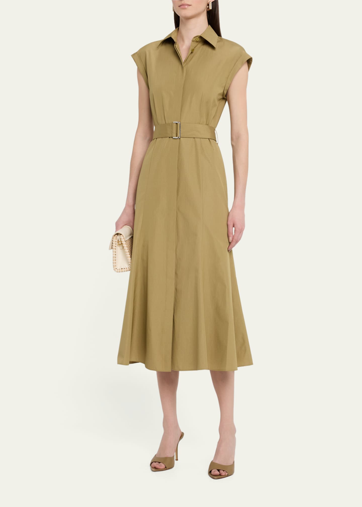 Lafayette 148 New York Belted Cap-Sleeve Cotton Midi Shirtdress Image 2 of 5