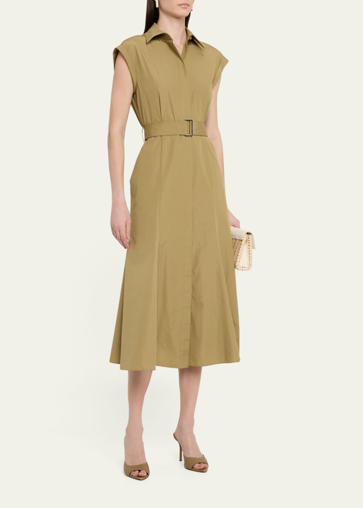 Lafayette 148 New York Belted Cap-Sleeve Cotton Midi Shirtdress Image 4 of 5