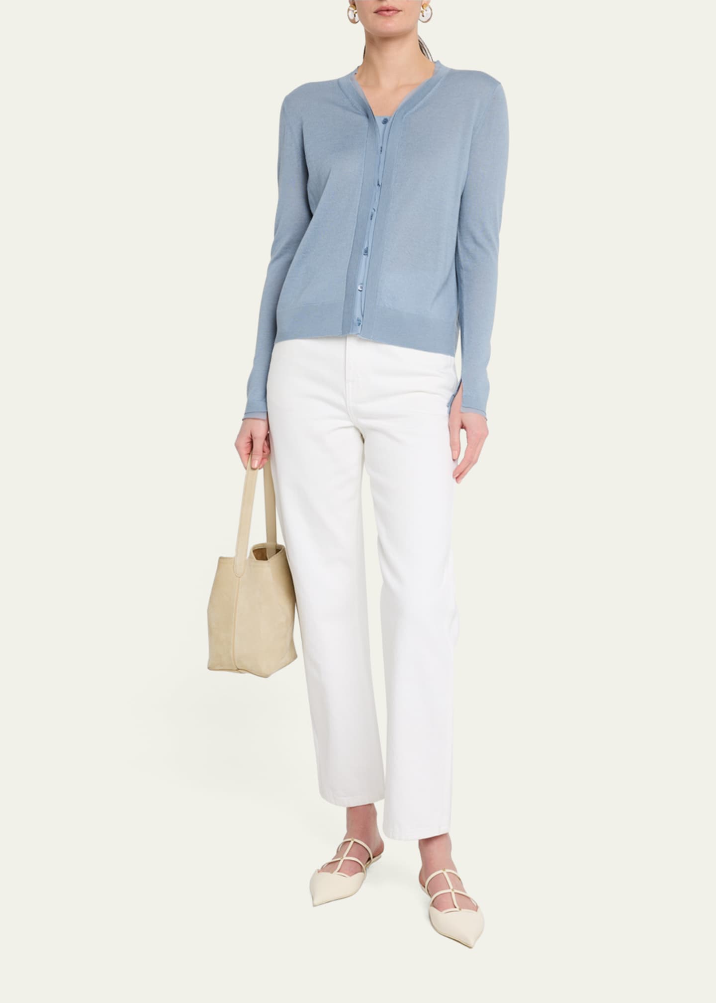 Lafayette 148 New York Chiffon-Trim Cashmere Cardigan Image 2 of 5