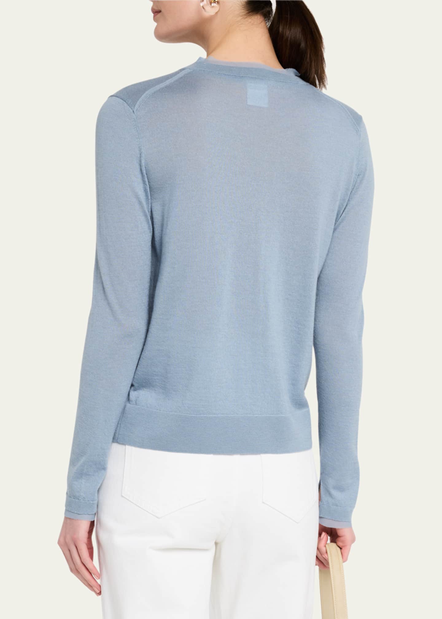 Lafayette 148 New York Chiffon-Trim Cashmere Cardigan Image 3 of 5