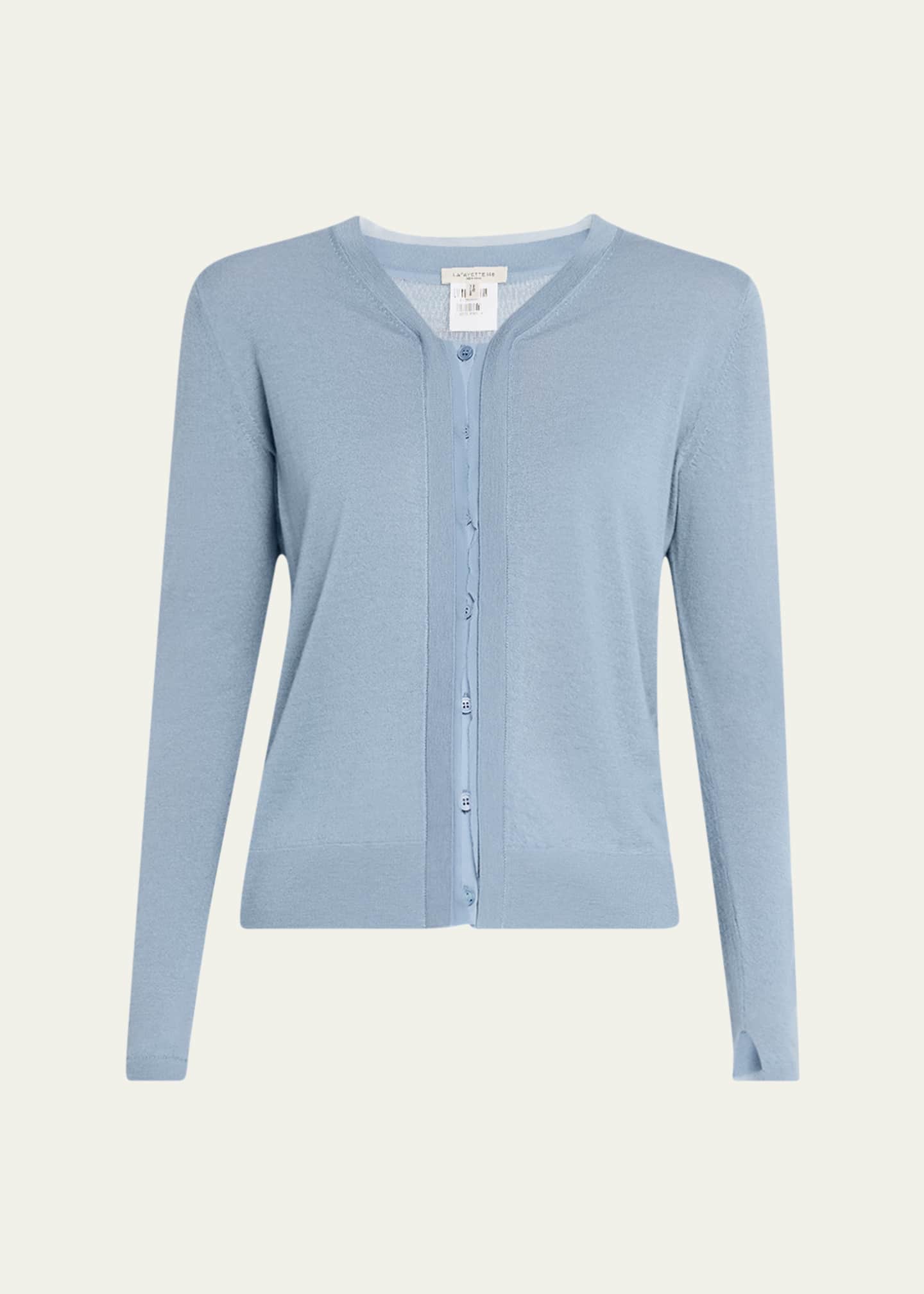 Lafayette 148 New York Chiffon-Trim Cashmere Cardigan Image 1 of 5