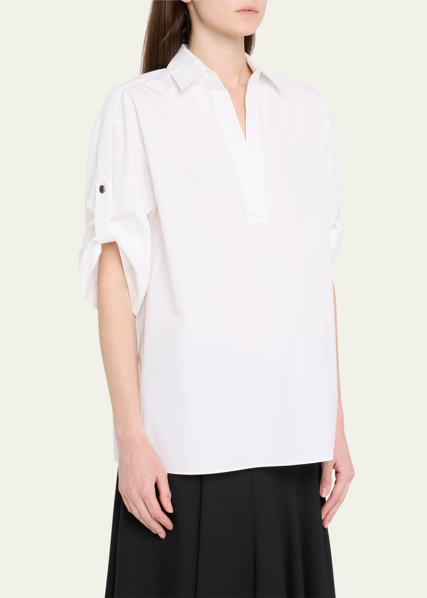 Lafayette 148 New York Tab-Sleeve Cotton Shirt Image 4 of 5