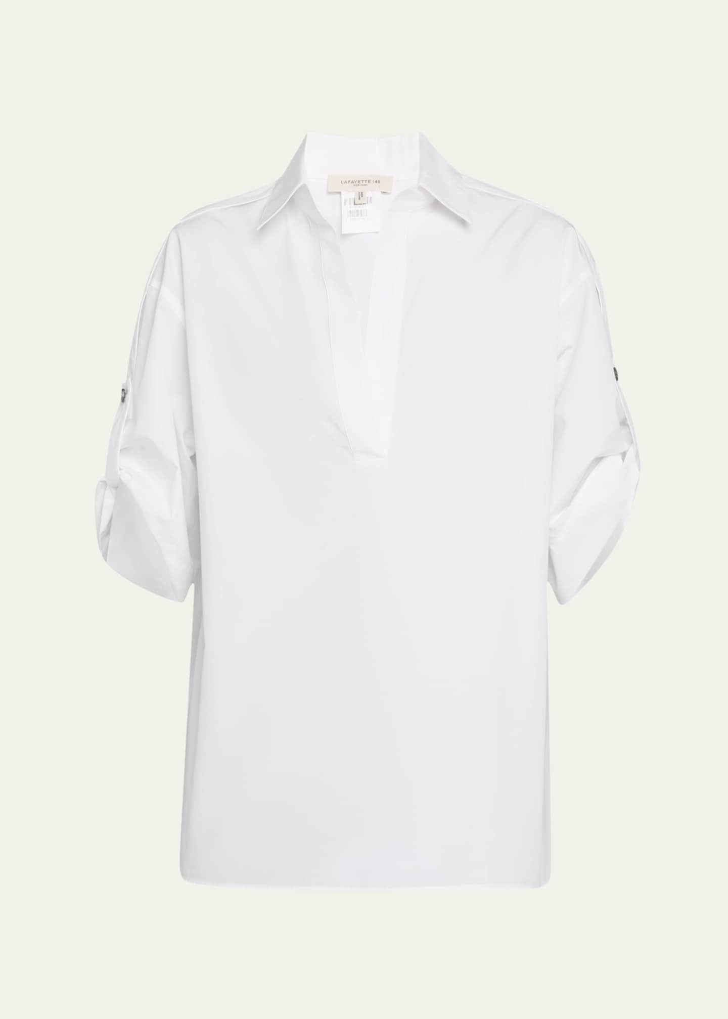 Lafayette 148 New York Tab-Sleeve Cotton Shirt Image 1 of 5