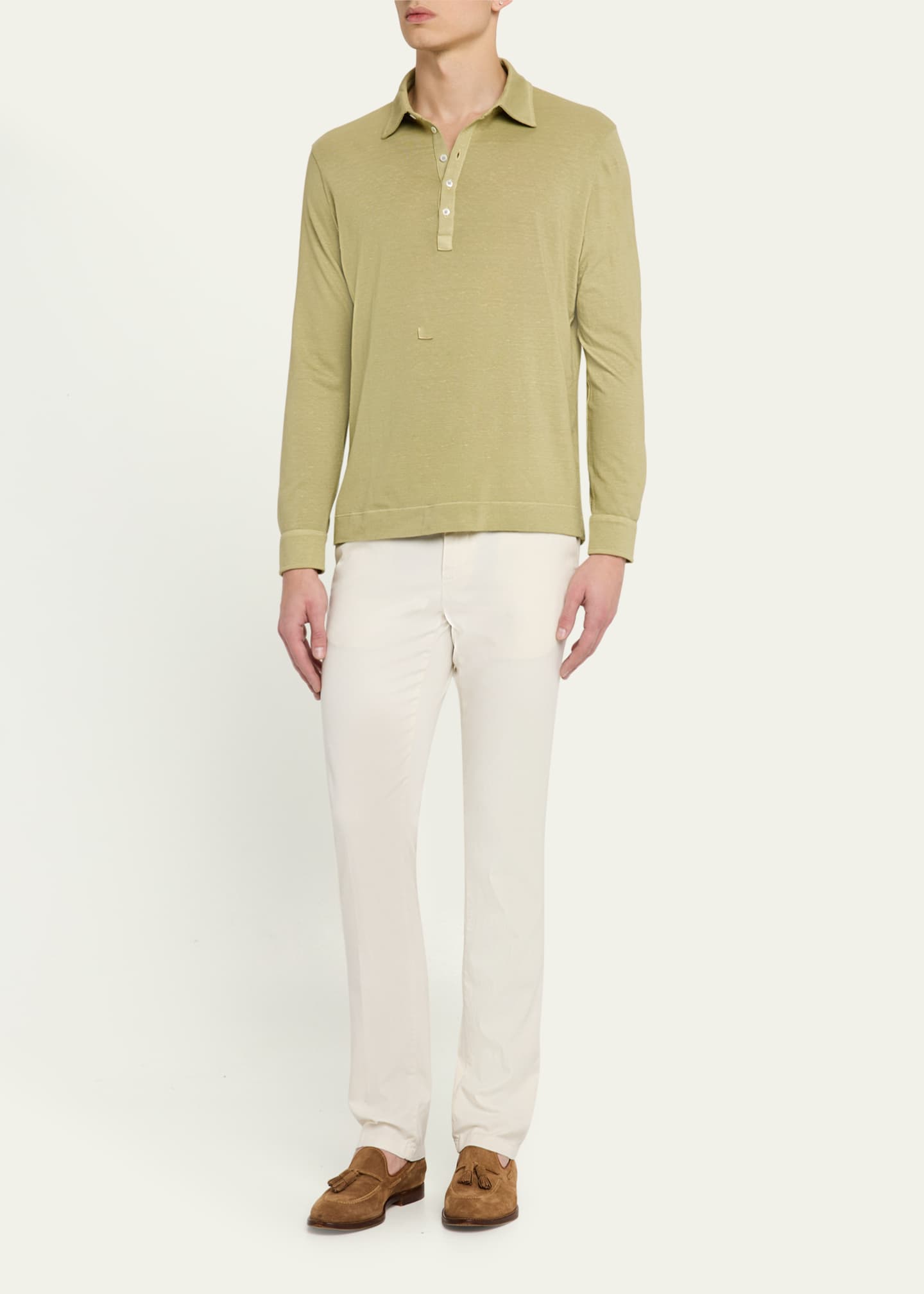 Massimo Alba Men's Raya Linen and Cotton Long-Sleeve Polo Shirt Image 2 of 5