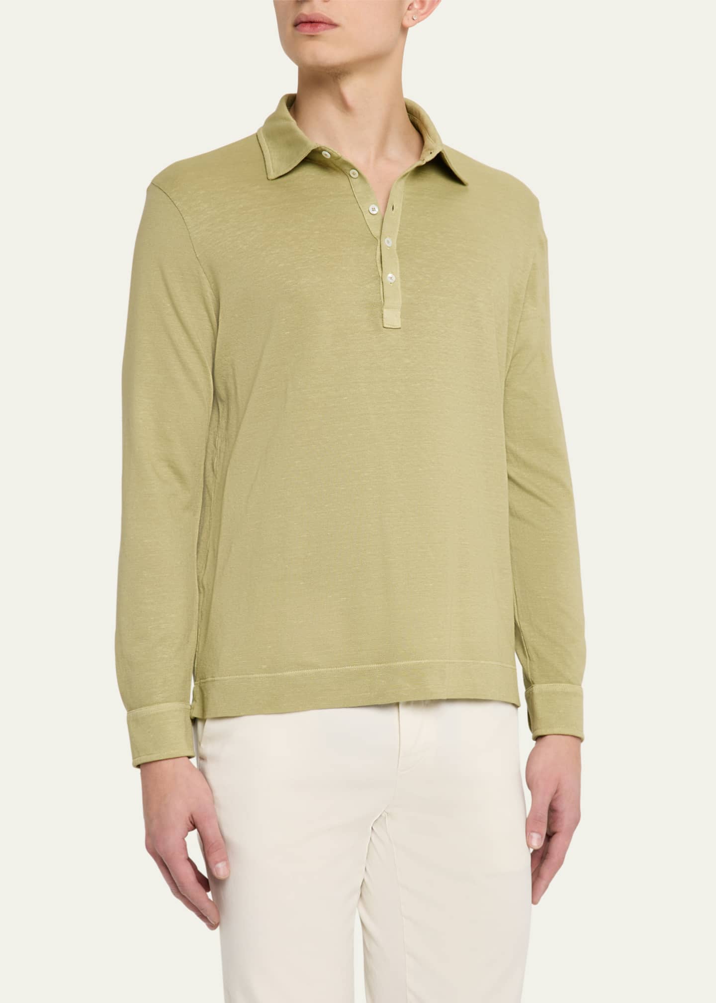 Massimo Alba Men's Raya Linen and Cotton Long-Sleeve Polo Shirt Image 4 of 5