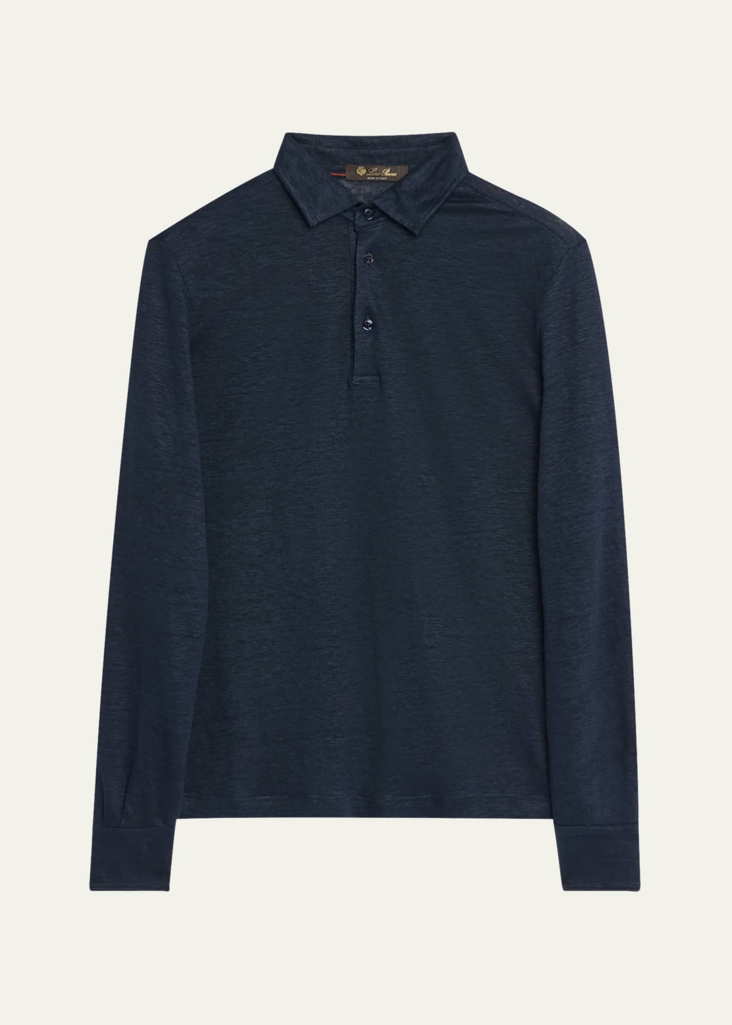 Loro Piana Men's Sam Linen Long-Sleeve Polo Shirt Image 1 of 5