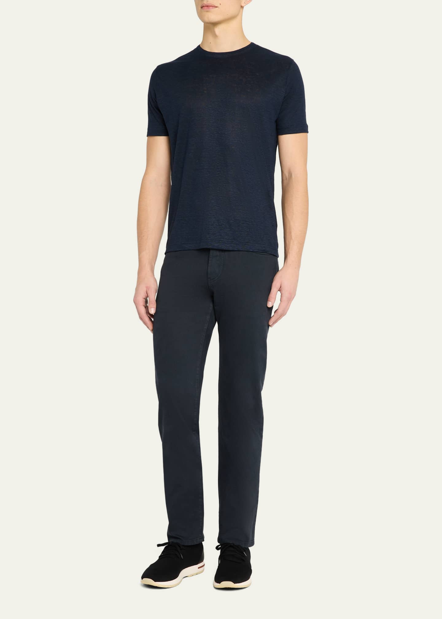 Loro Piana Men's Sam Linen Crewneck T-Shirt Image 2 of 5