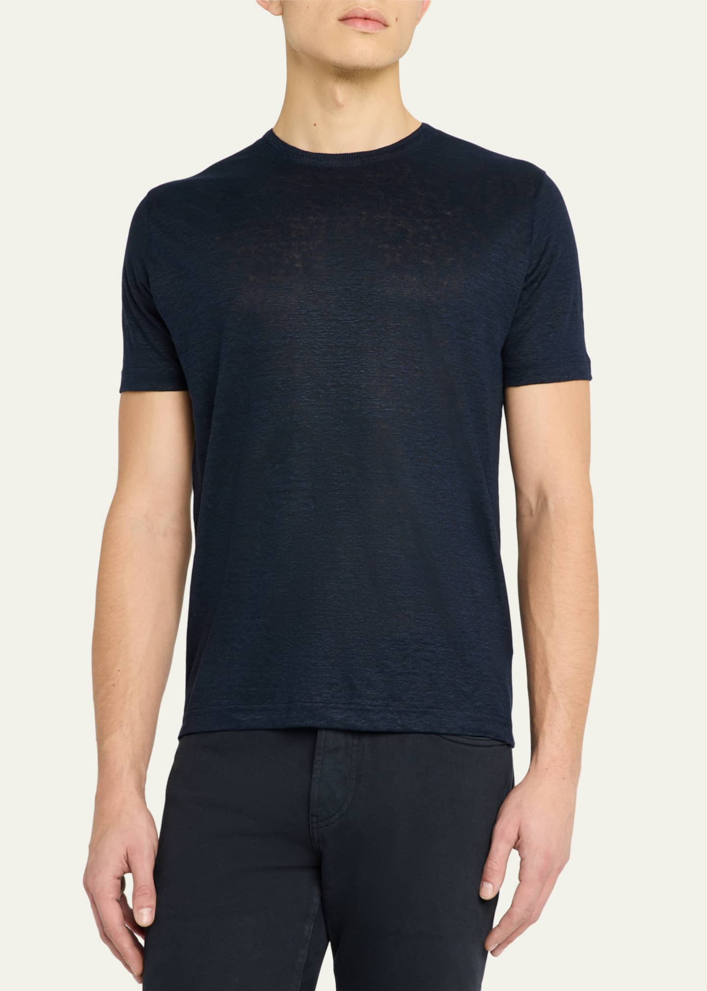 Loro Piana Men's Sam Linen Crewneck T-Shirt Image 4 of 5