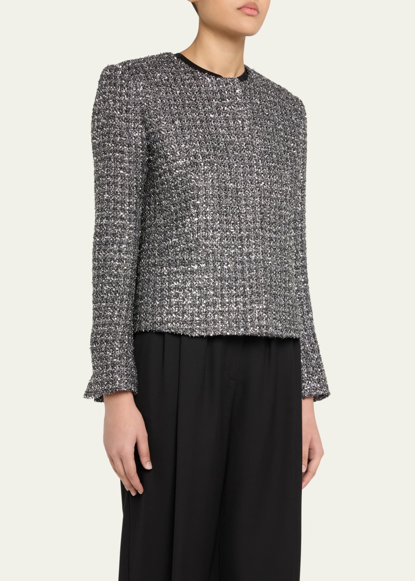 Metallic Paillette Tweed Shrunken Jacket