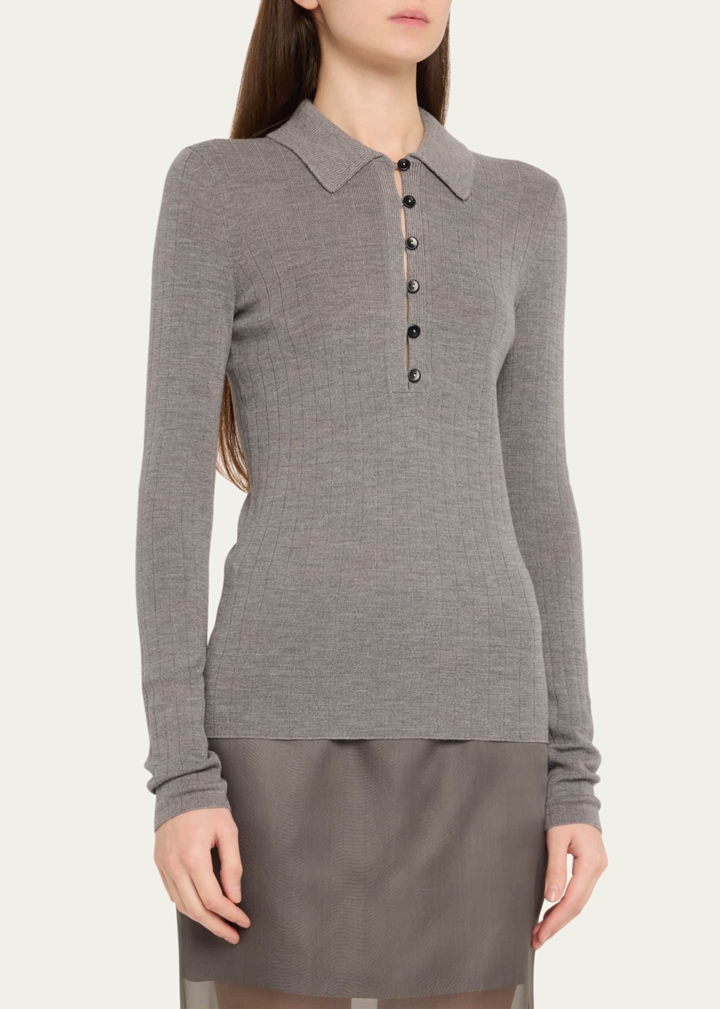 MARIA MCMANUS Kissing Placket Polo Merino Wool Top Image 4 of 5