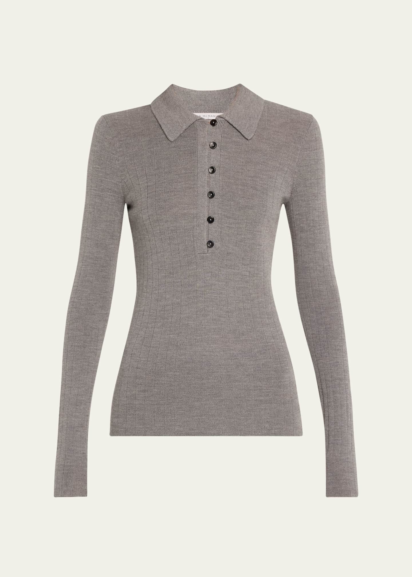 MARIA MCMANUS Kissing Placket Polo Merino Wool Top Image 1 of 5