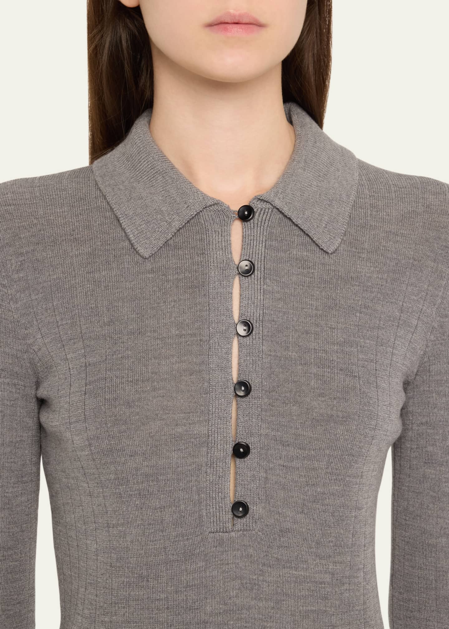 MARIA MCMANUS Kissing Placket Polo Merino Wool Top Image 5 of 5