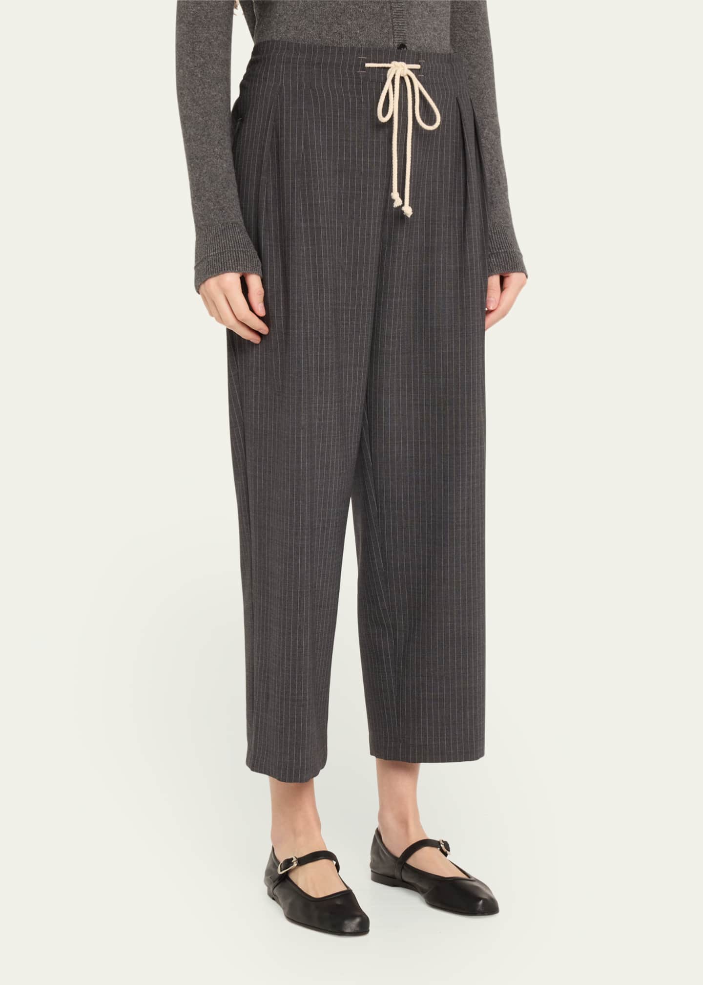 MARIA MCMANUS Pinstripe Cosy Drawstring Wool Pants Image 4 of 5