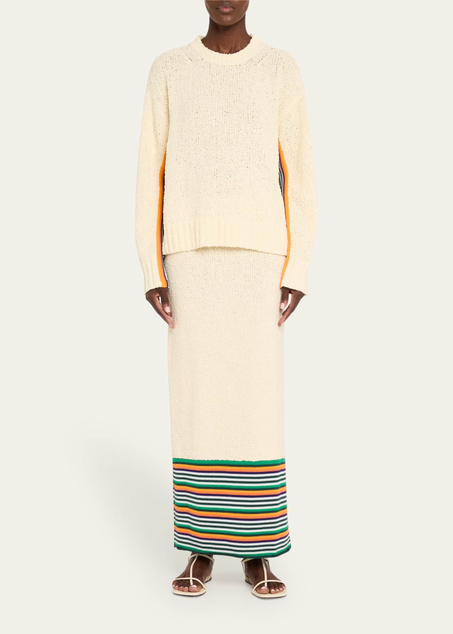 CHRISTOPHER JOHN ROGERS Striped-Side Boucle Knit Crewneck Sweater Image 2 of 5