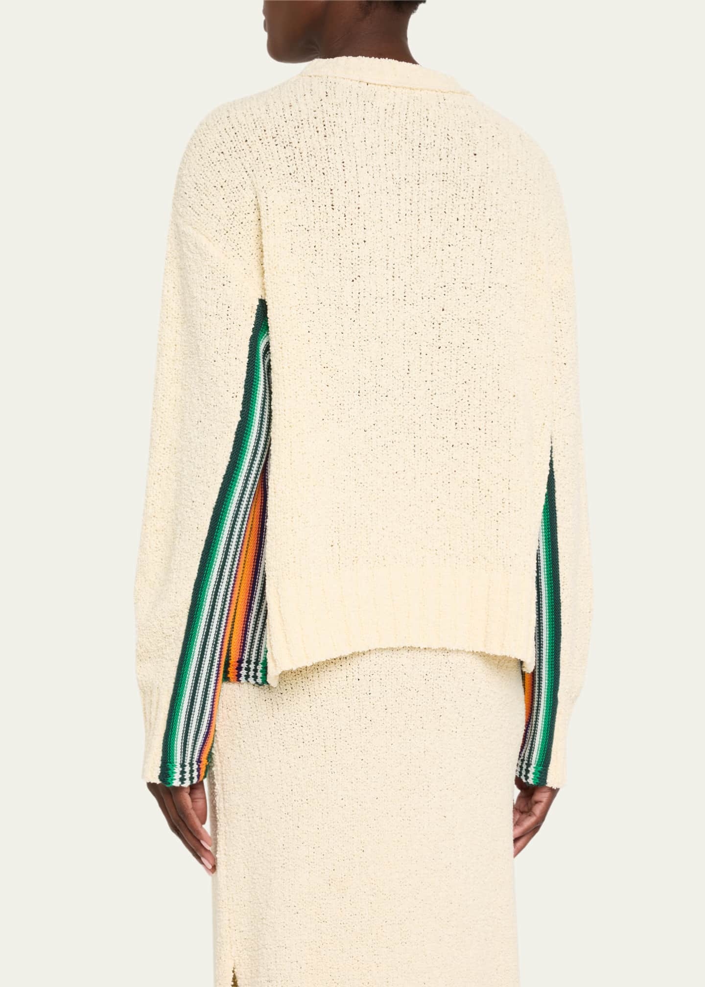 CHRISTOPHER JOHN ROGERS Striped-Side Boucle Knit Crewneck Sweater Image 3 of 5