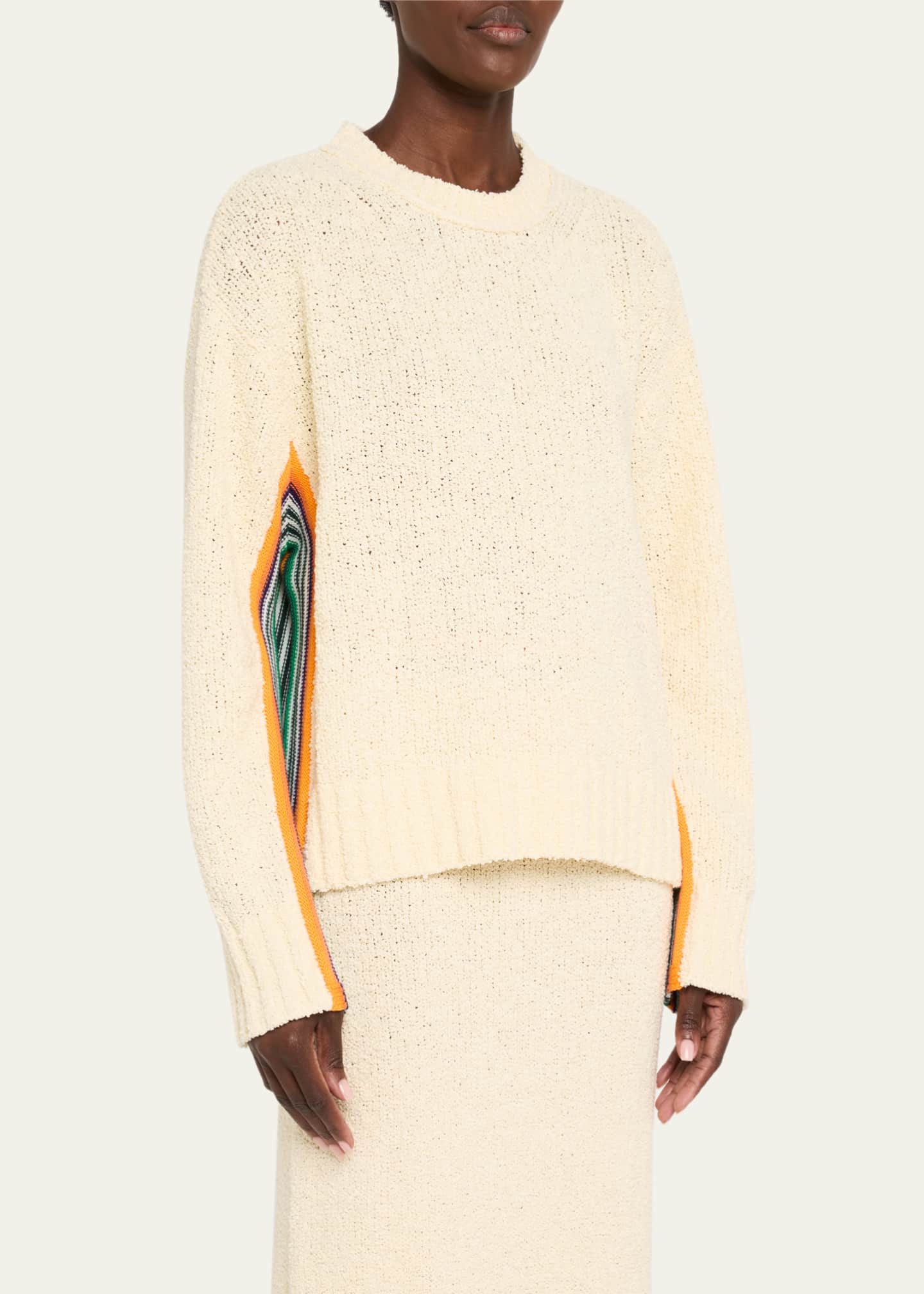CHRISTOPHER JOHN ROGERS Striped-Side Boucle Knit Crewneck Sweater Image 4 of 5