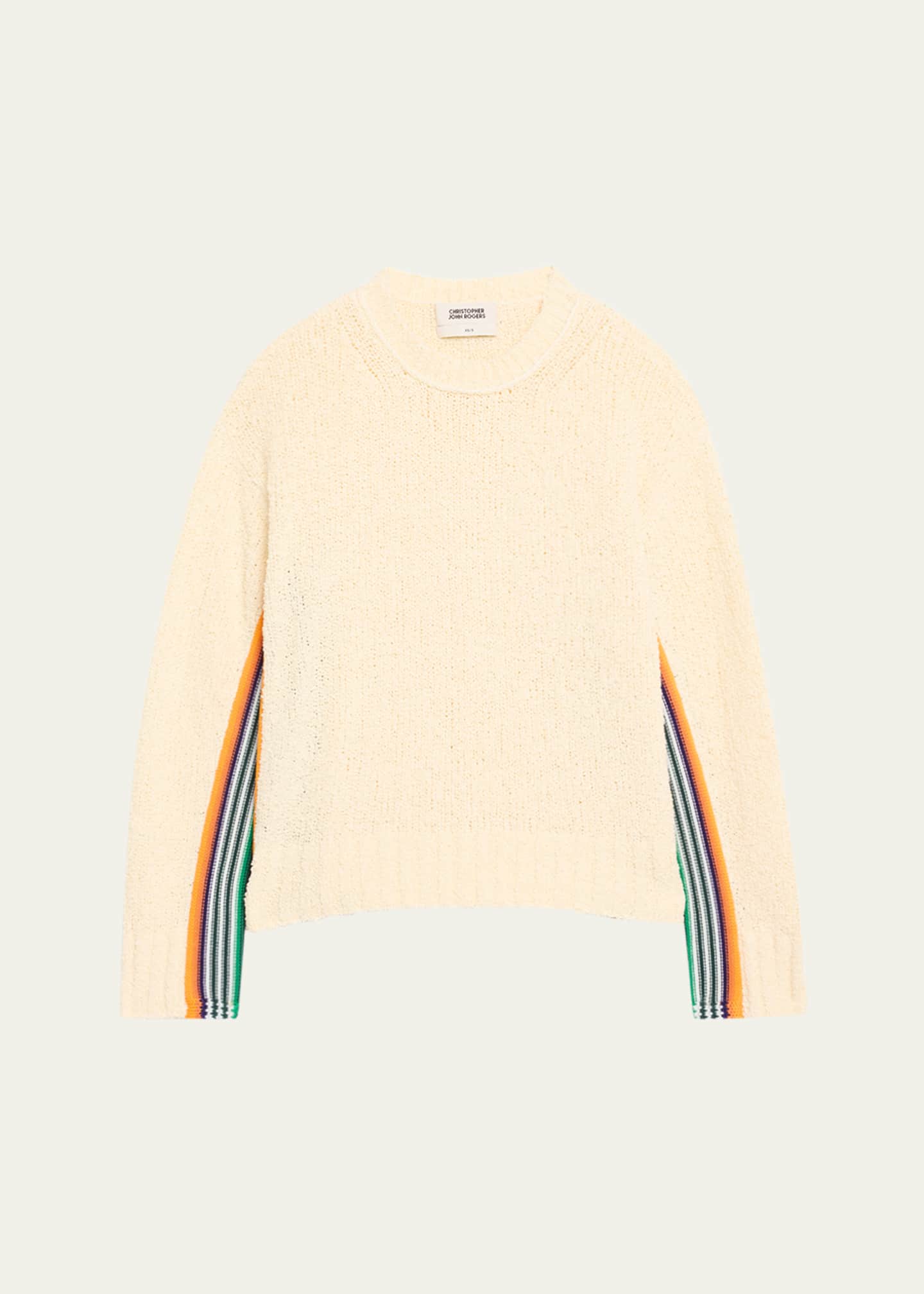 CHRISTOPHER JOHN ROGERS Striped-Side Boucle Knit Crewneck Sweater Image 1 of 5