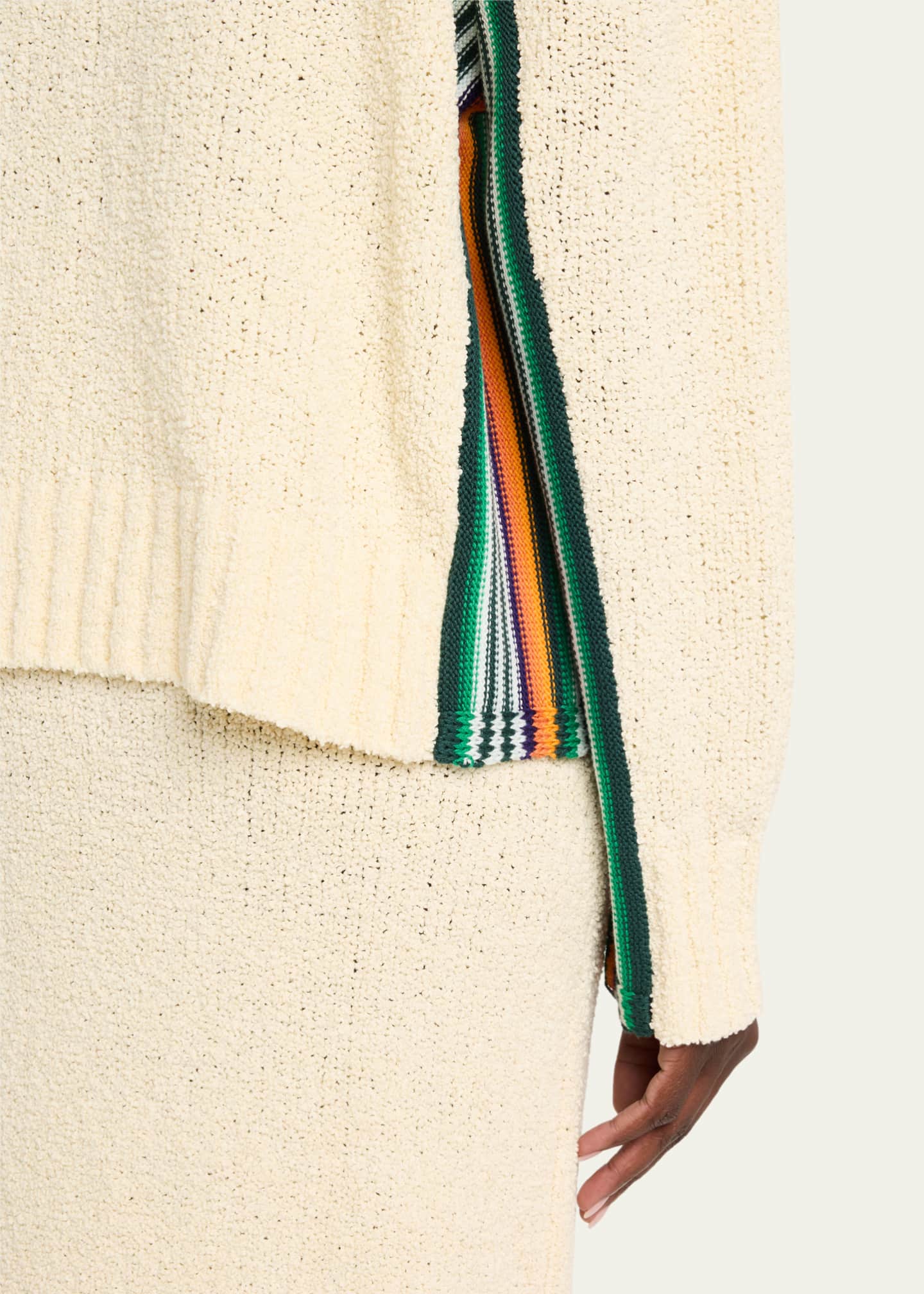 CHRISTOPHER JOHN ROGERS Striped-Side Boucle Knit Crewneck Sweater Image 5 of 5