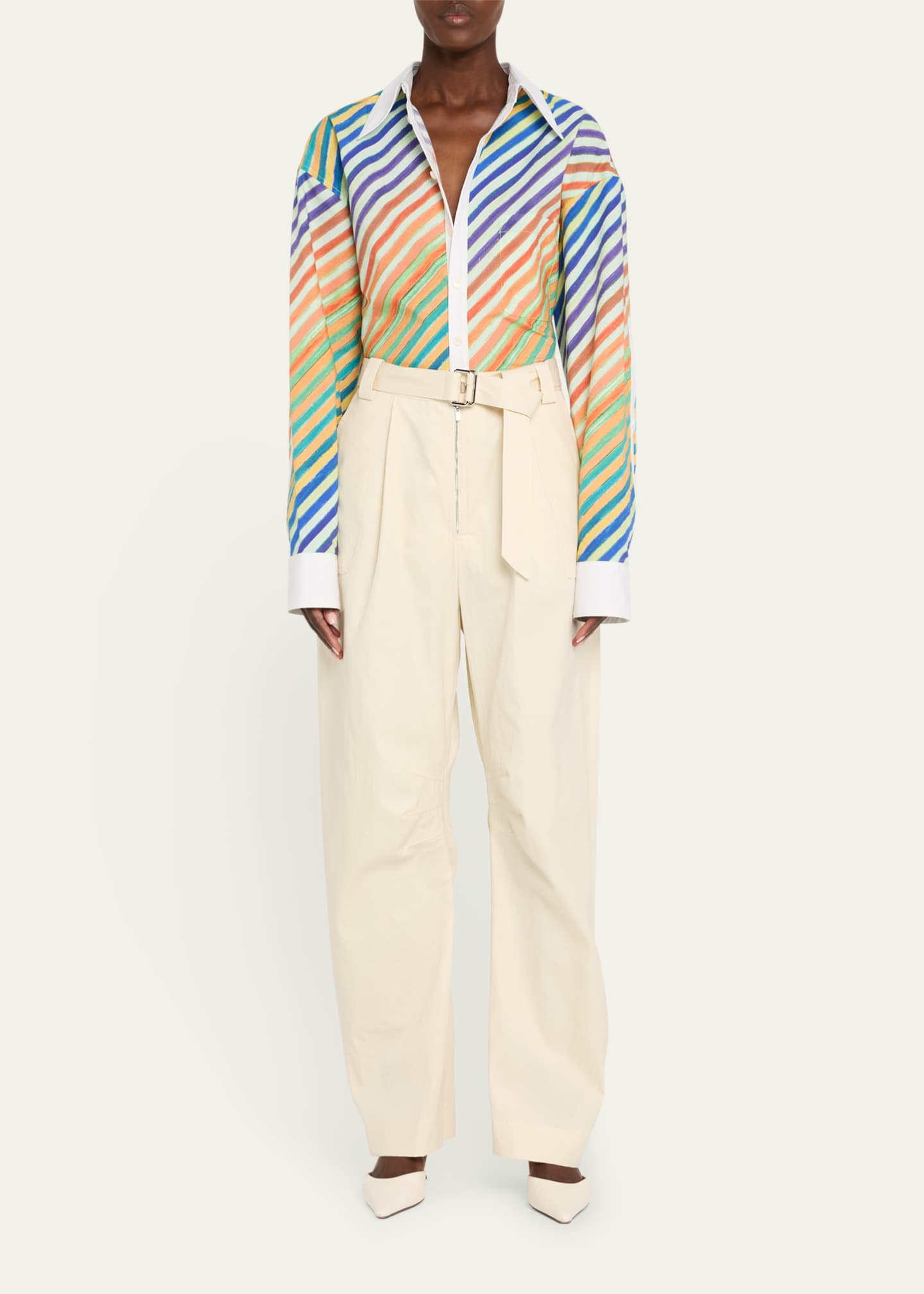 CHRISTOPHER JOHN ROGERS Striped Bias Button-Down Shirt Image 2 of 5