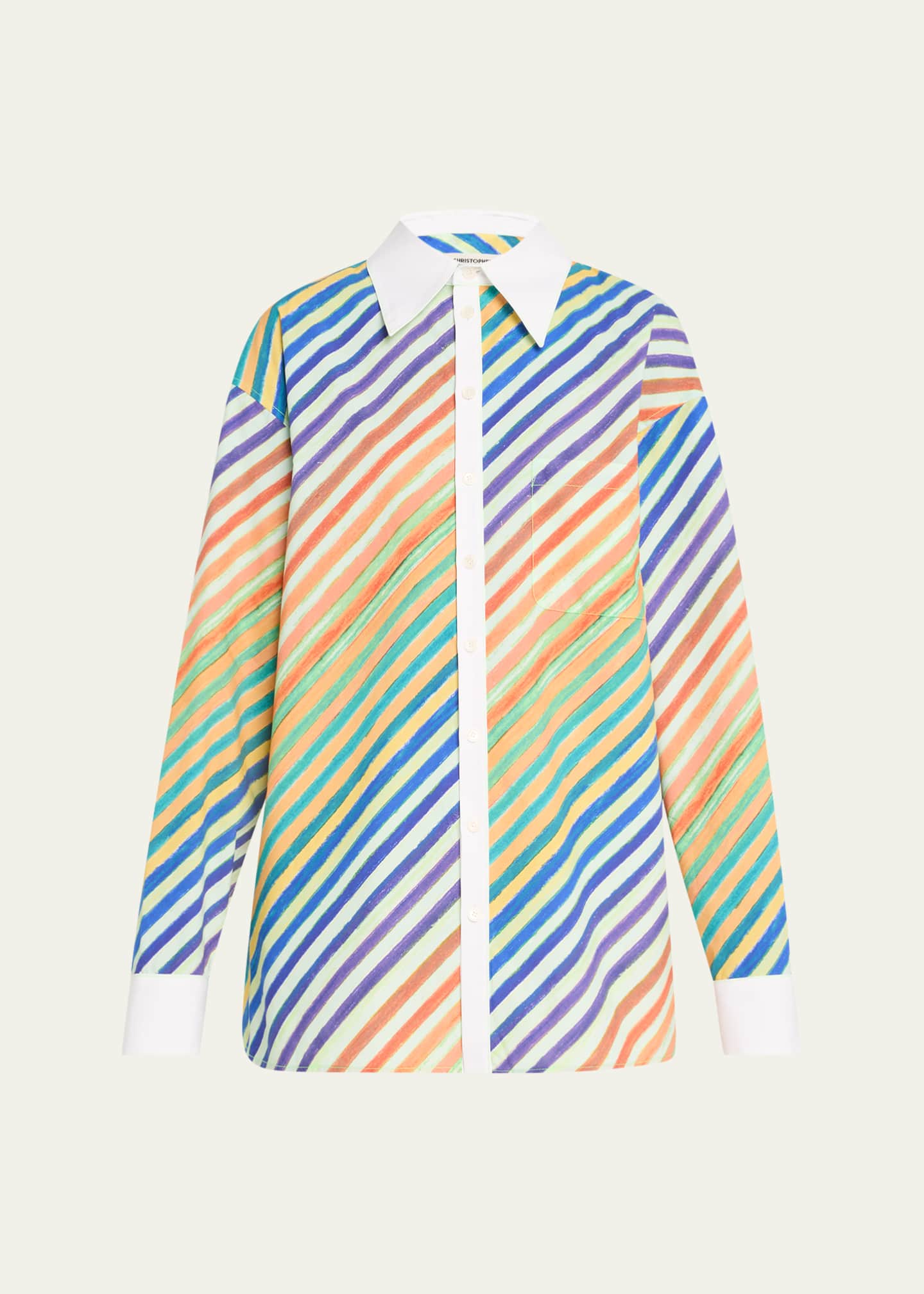CHRISTOPHER JOHN ROGERS Striped Bias Button-Down Shirt Image 1 of 5